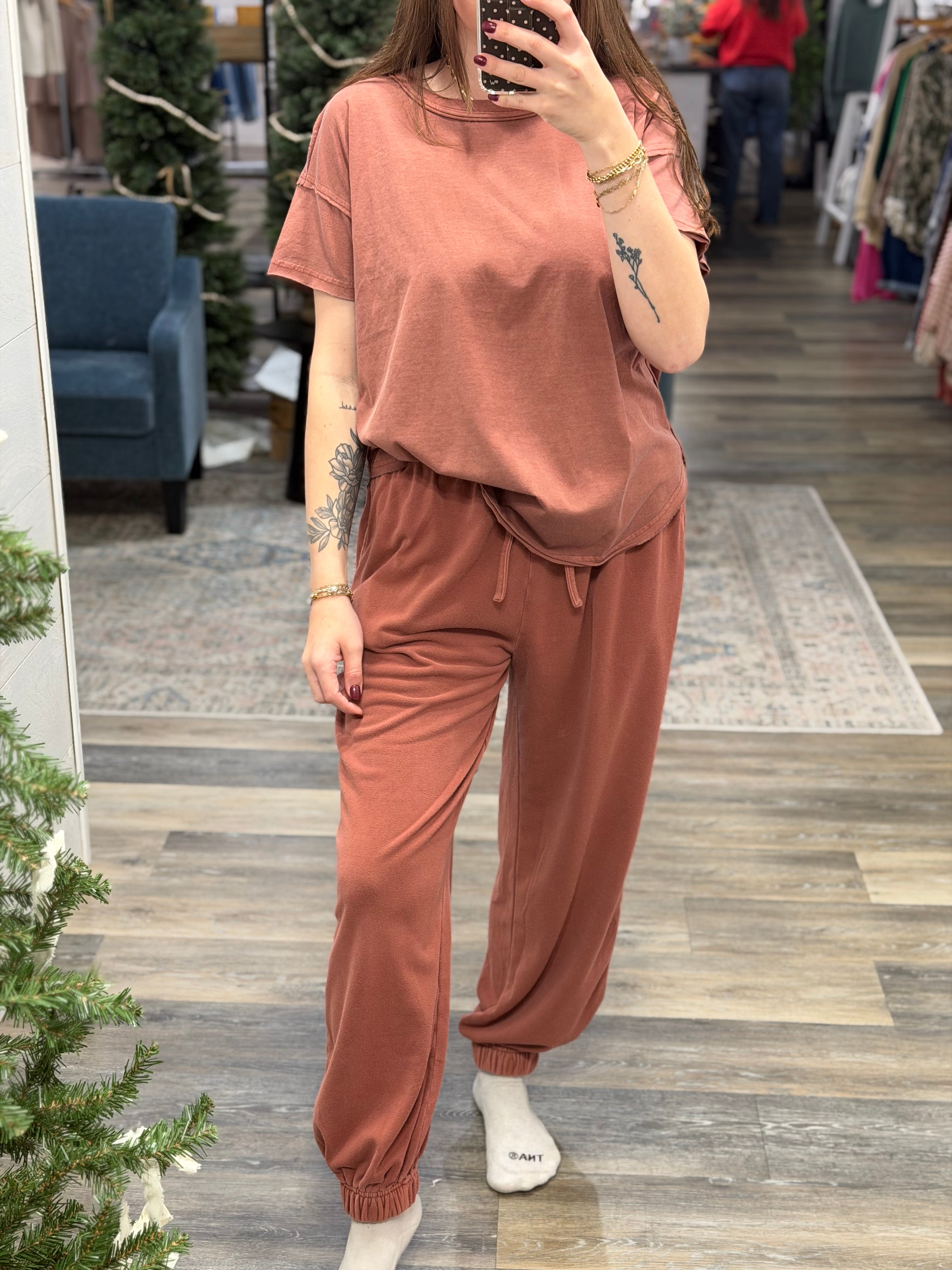 Terracotta Washed Drawstring Joggers