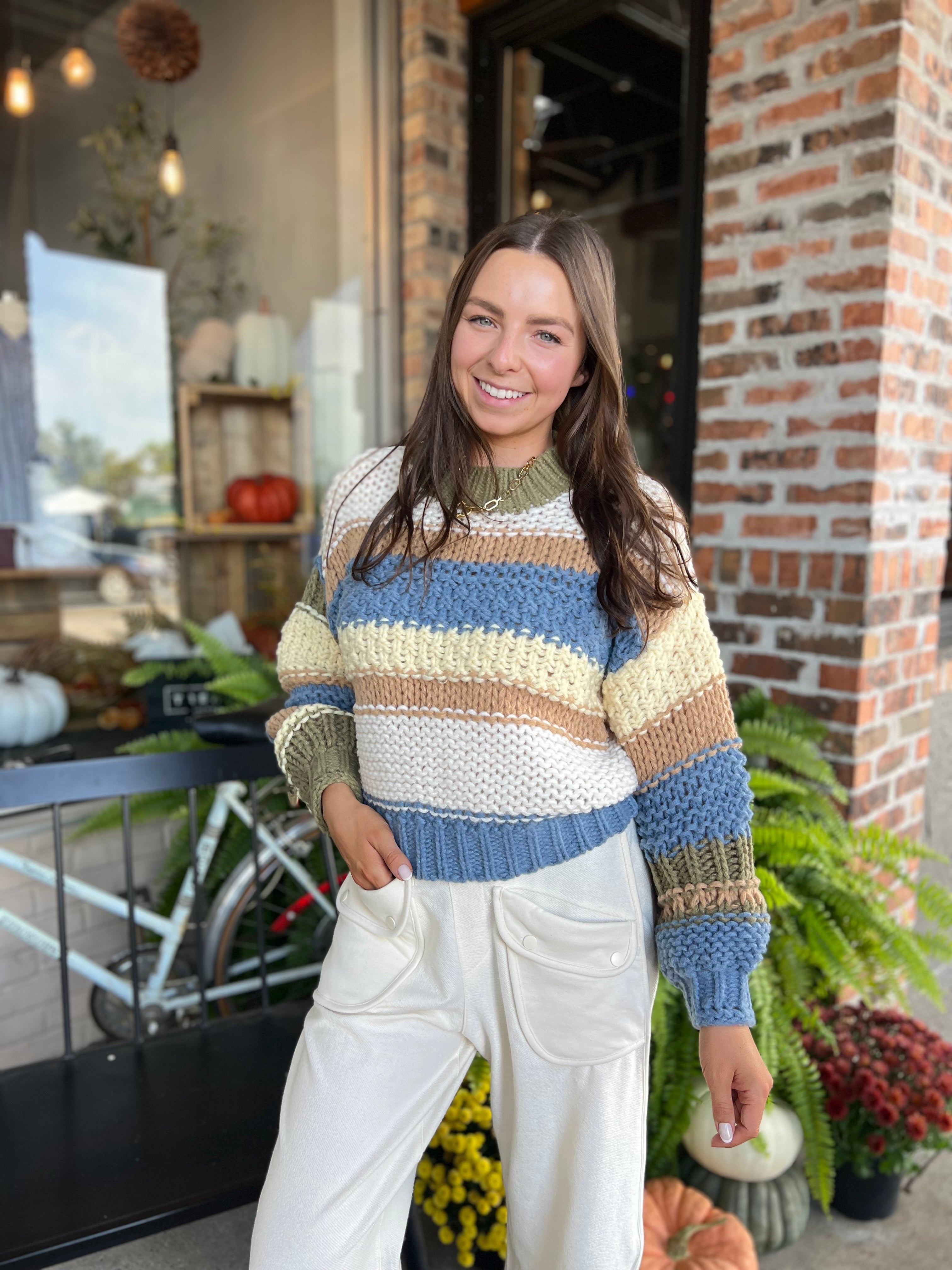 Color Block Stripe Chunky Sweater