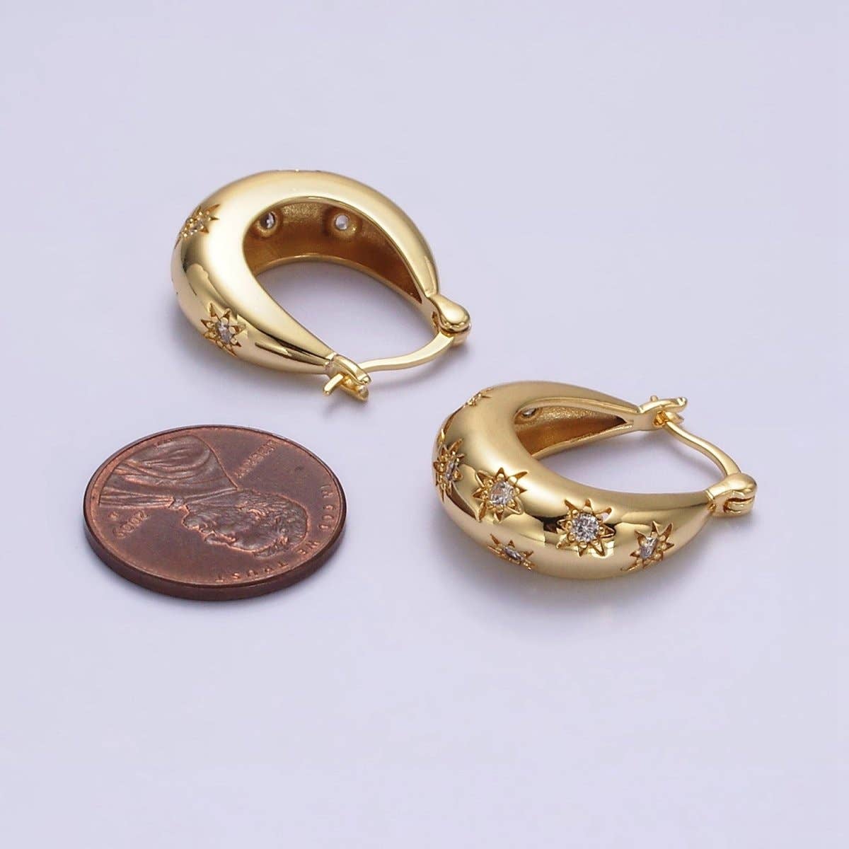 Gold Filled Celestial Stars Latch Hoop Earrings