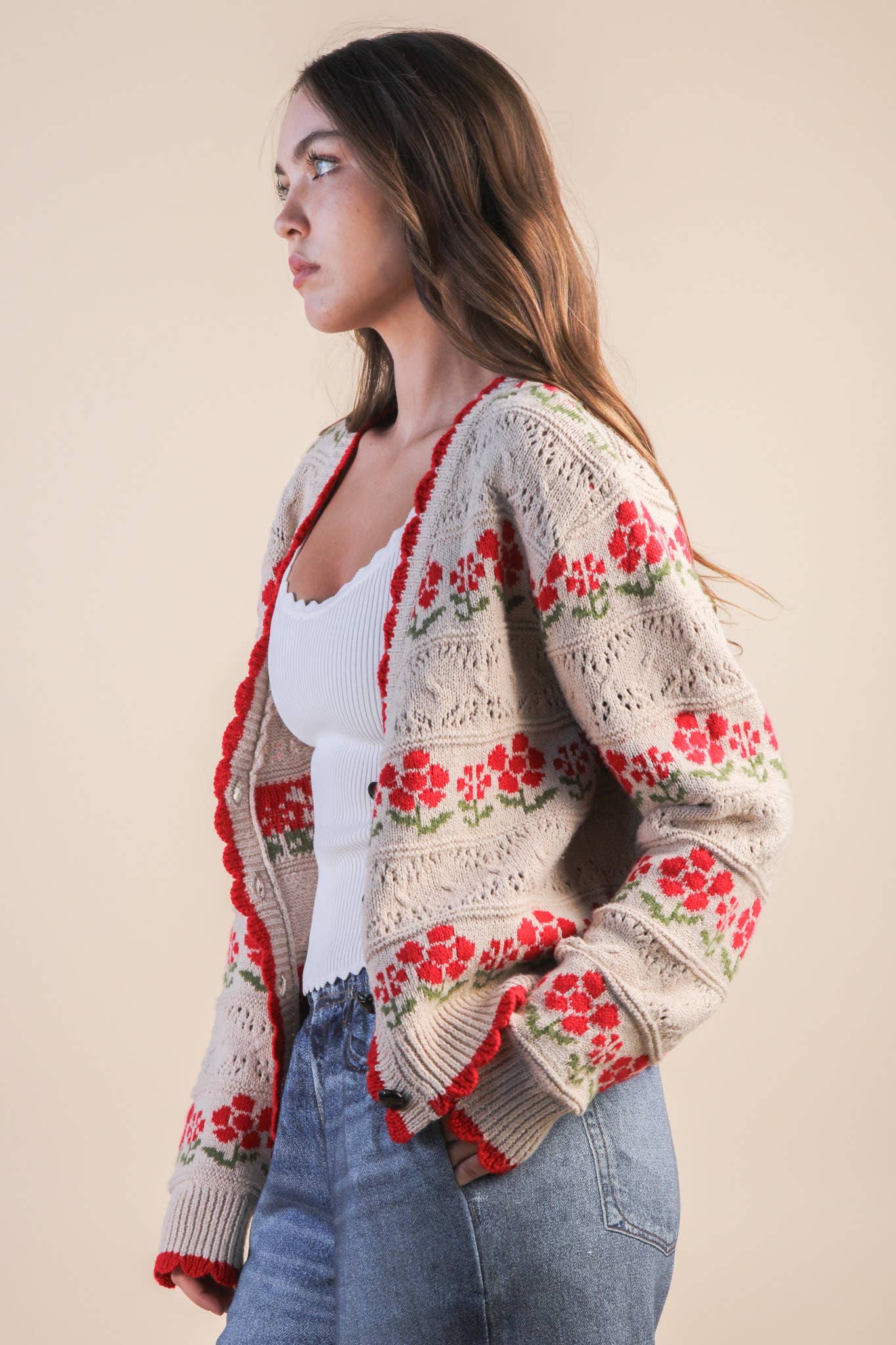 Floral Detail Knit Sweater Cardigan