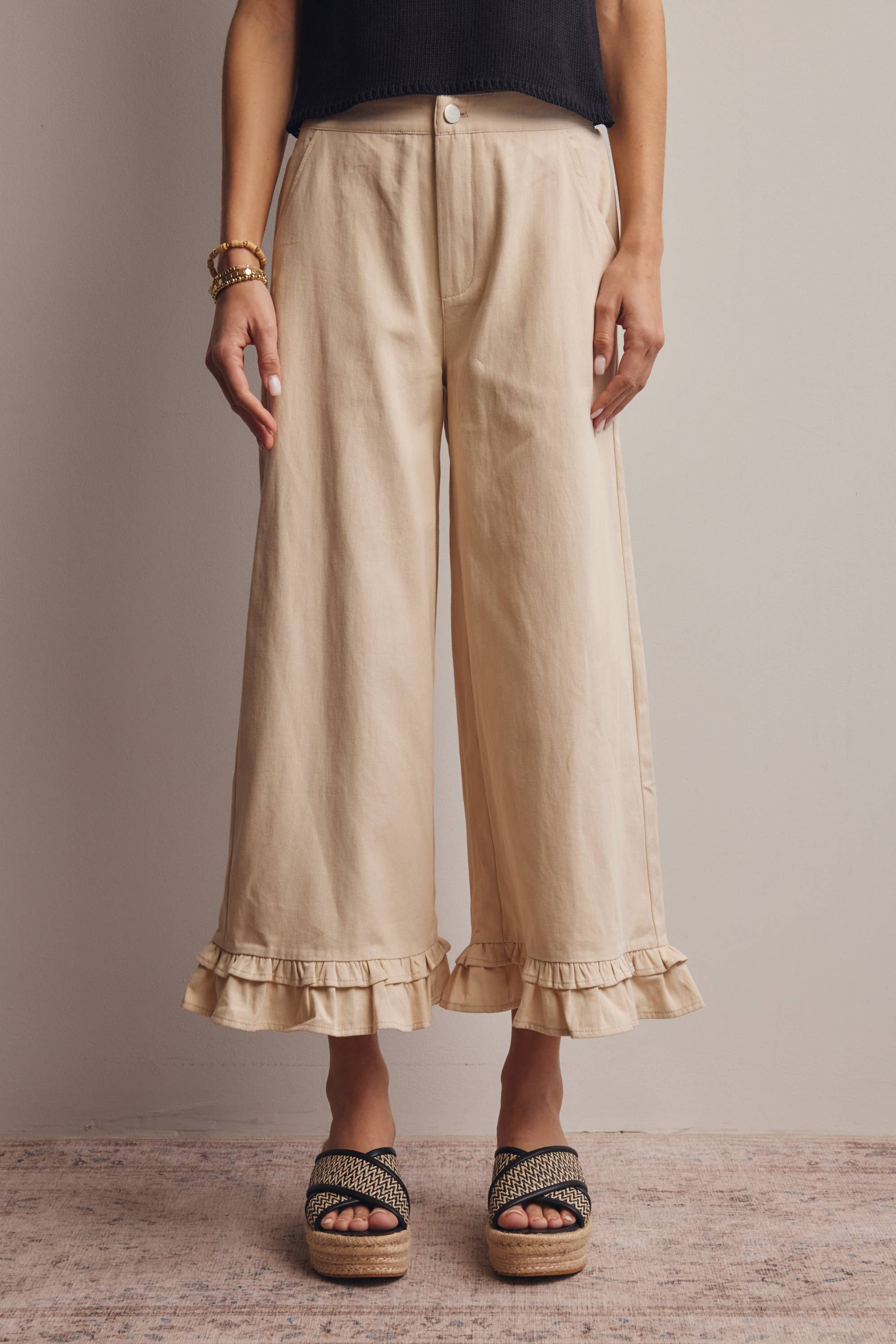 Ruffle Hem Wide-Leg Pants - FINAL SALE