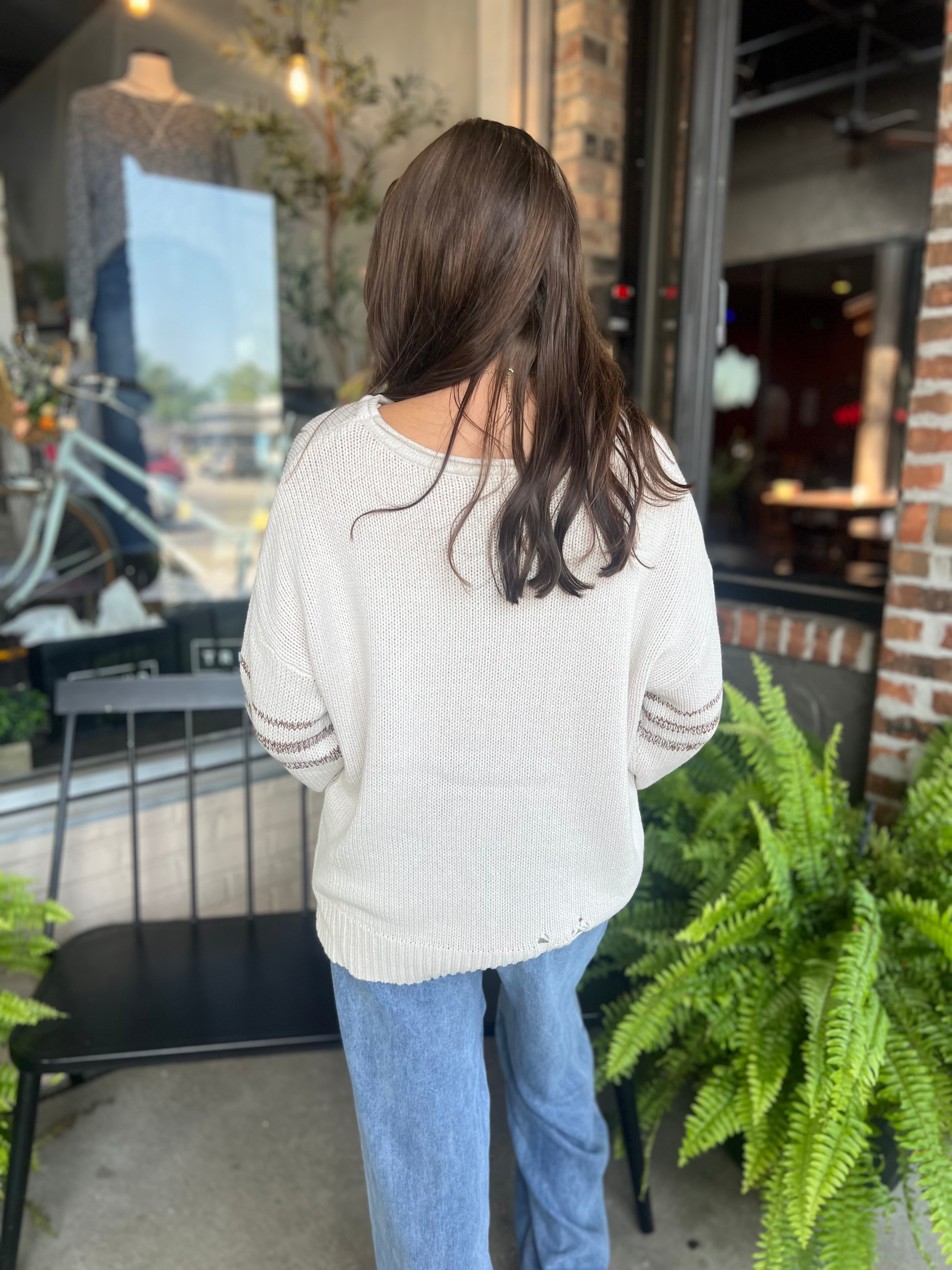 Distressed Varsity Knit Top - FINAL SALE