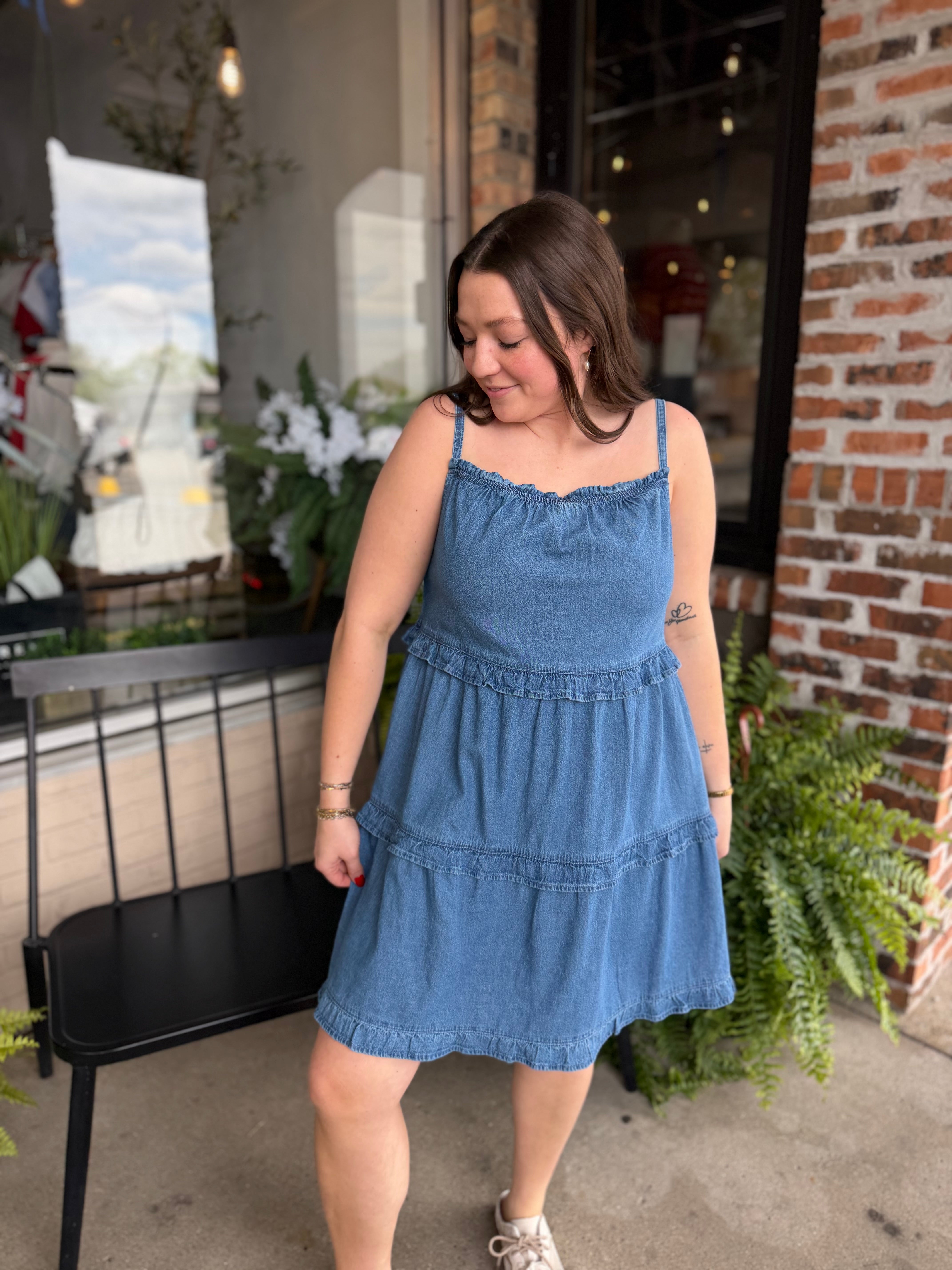 Denim Ruffle Mini Dress