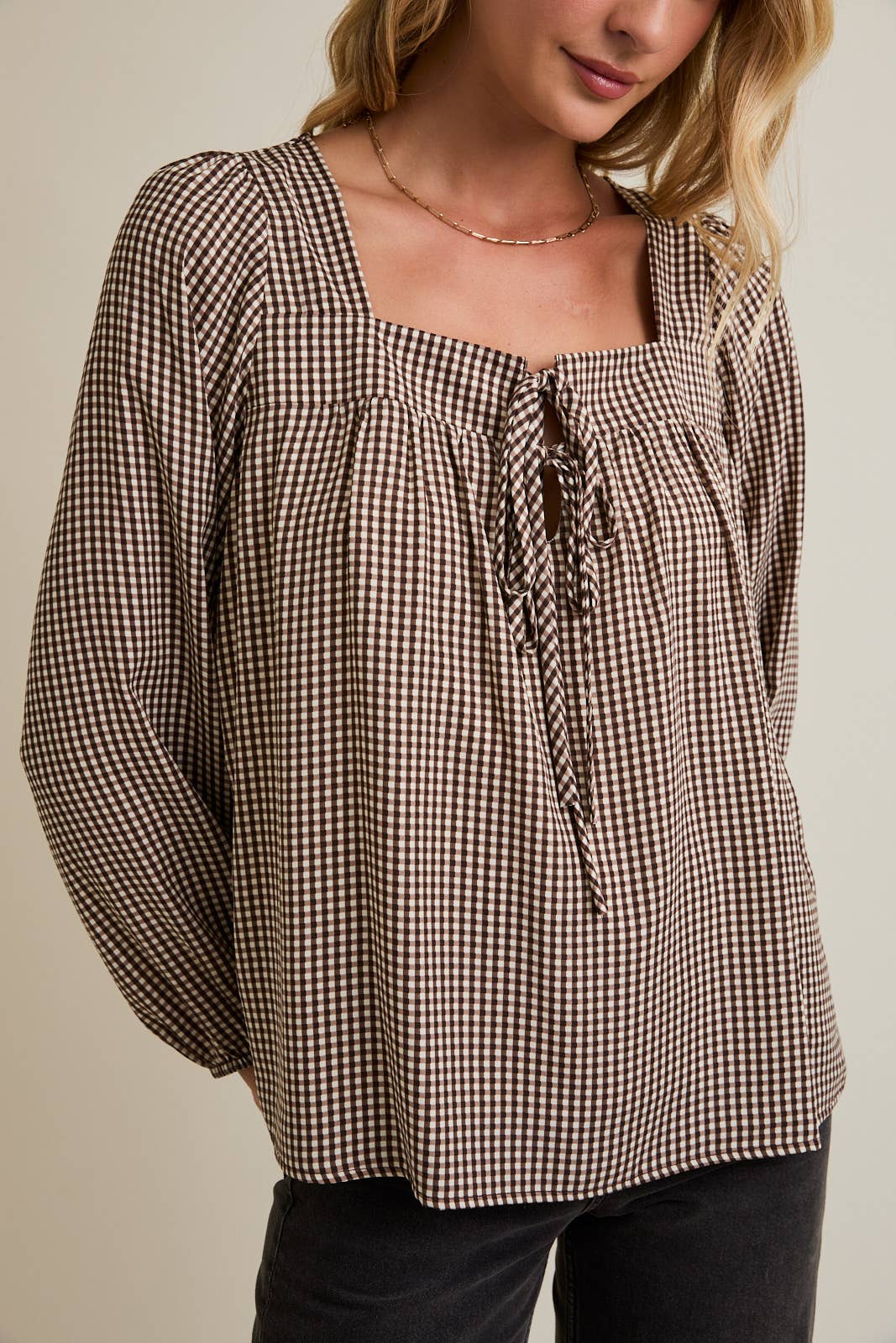 Brown Check Blouse