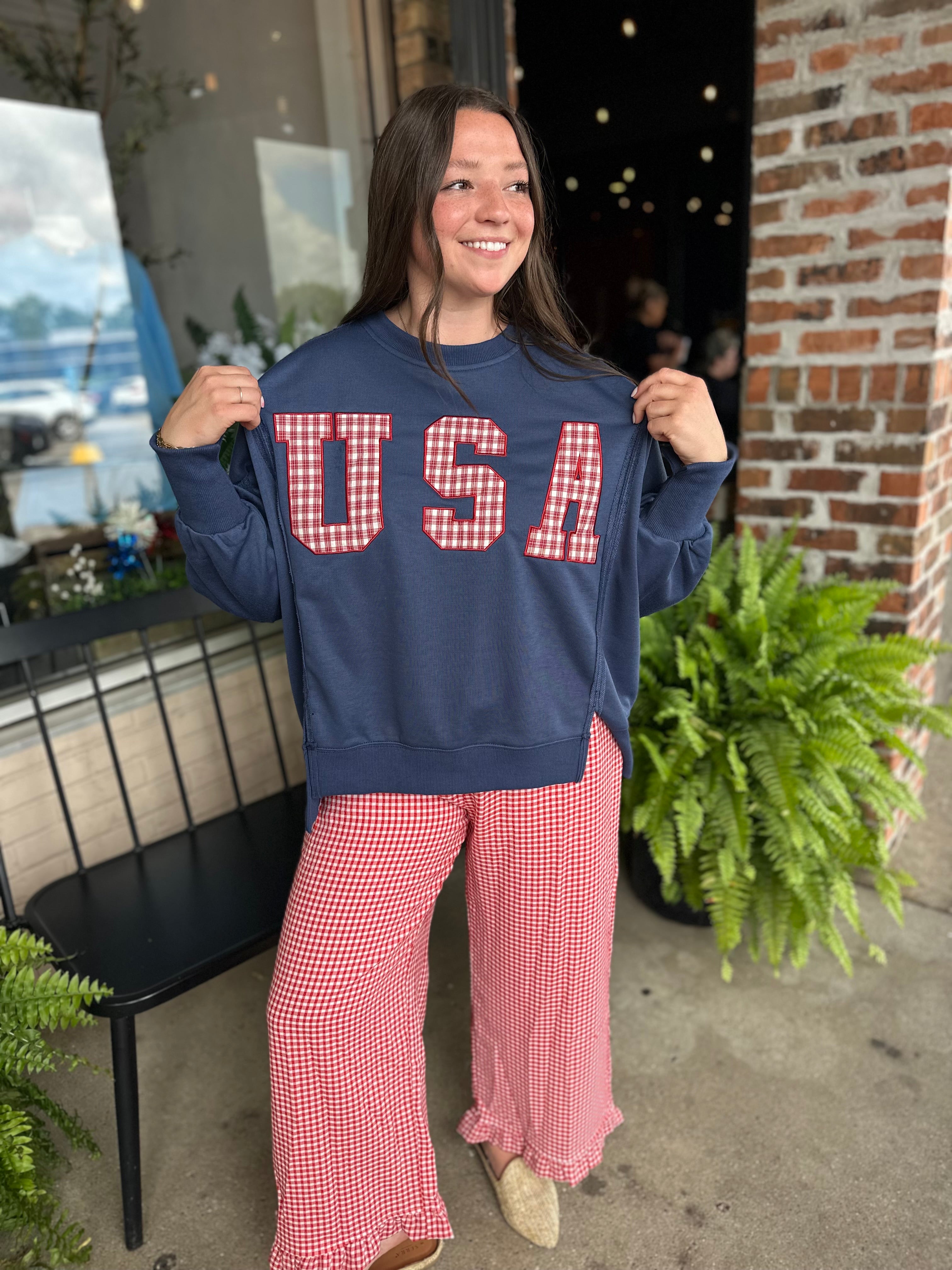 USA Plaid Patch Sweatshirt