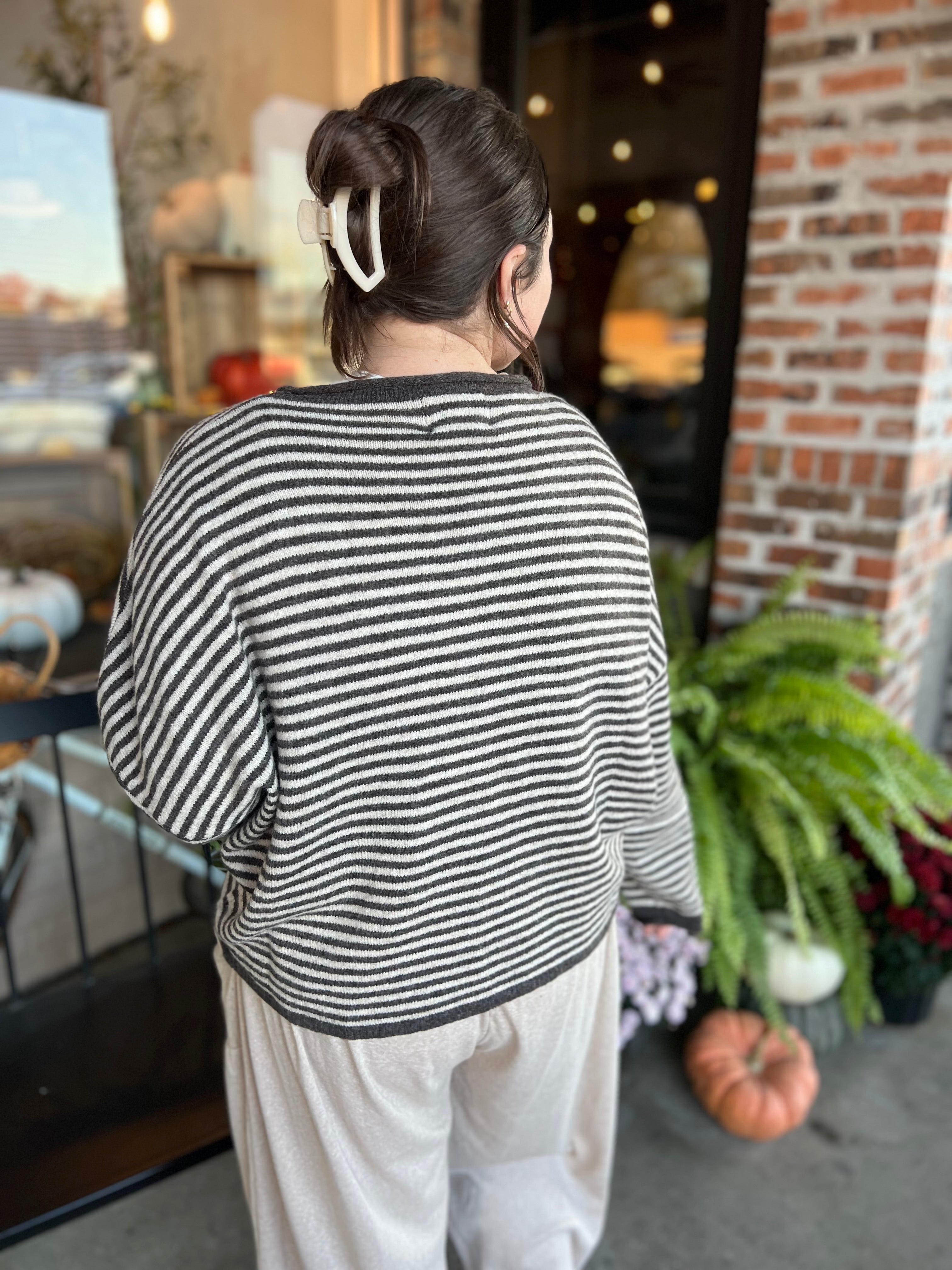 Dark Brown Stripe Knit Cardigan