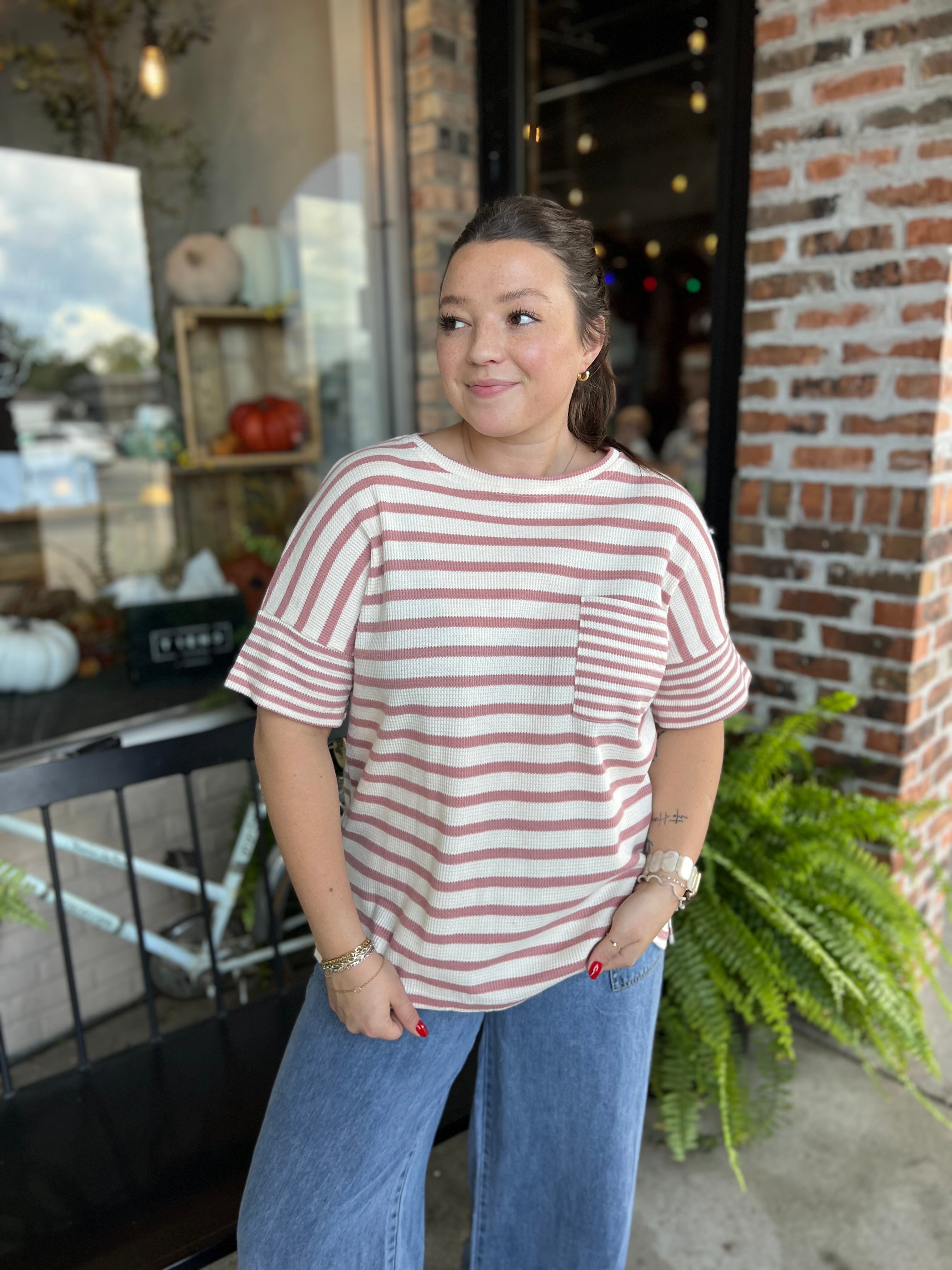 Mauve Waffle Stripe Top