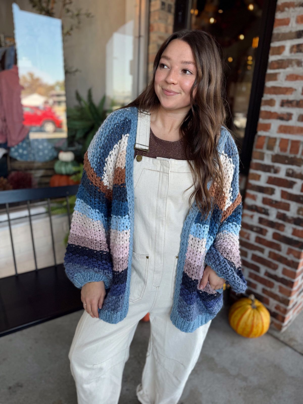 Cream Barrel Leg Utility Overalls