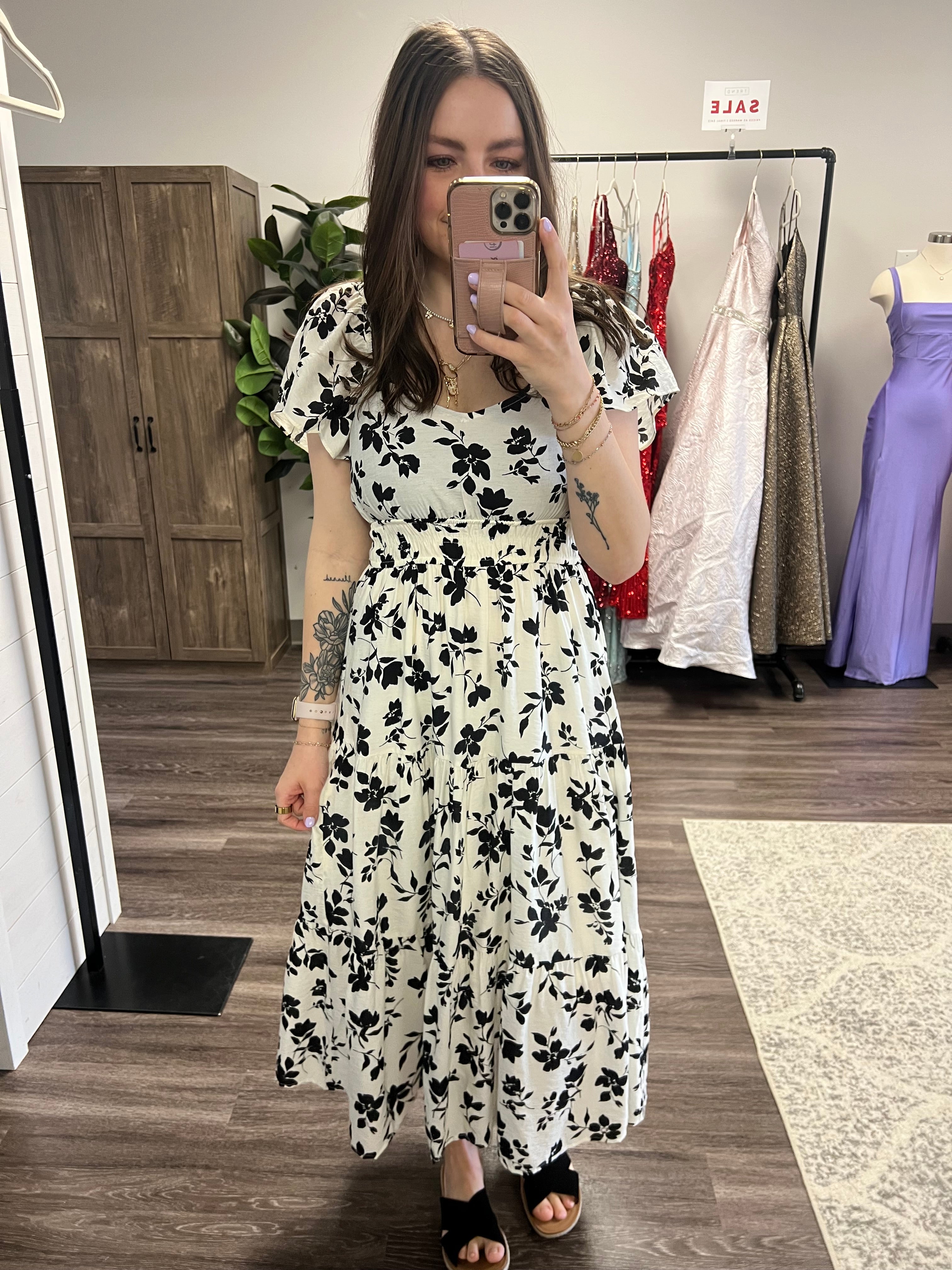 Plus Cream Floral Midi Dress - FINAL SALE