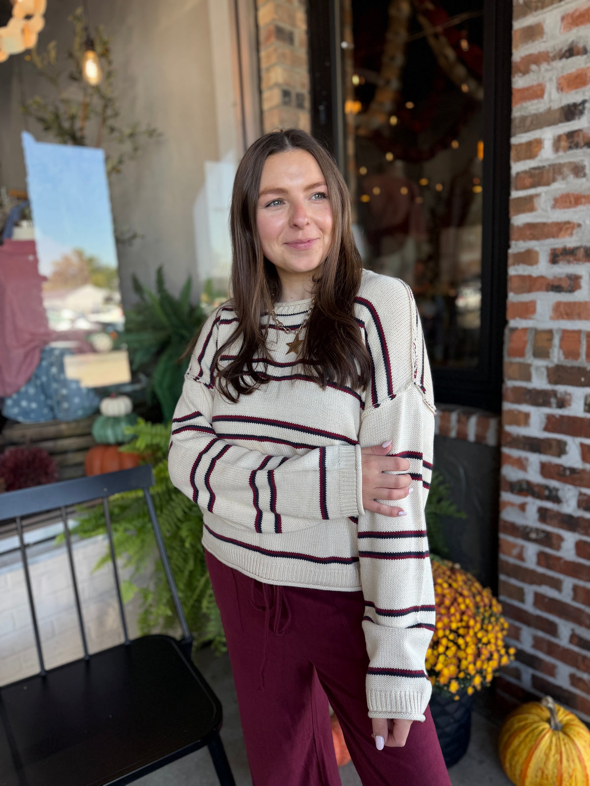 Ivory Exposed Seam Stripe Pullover