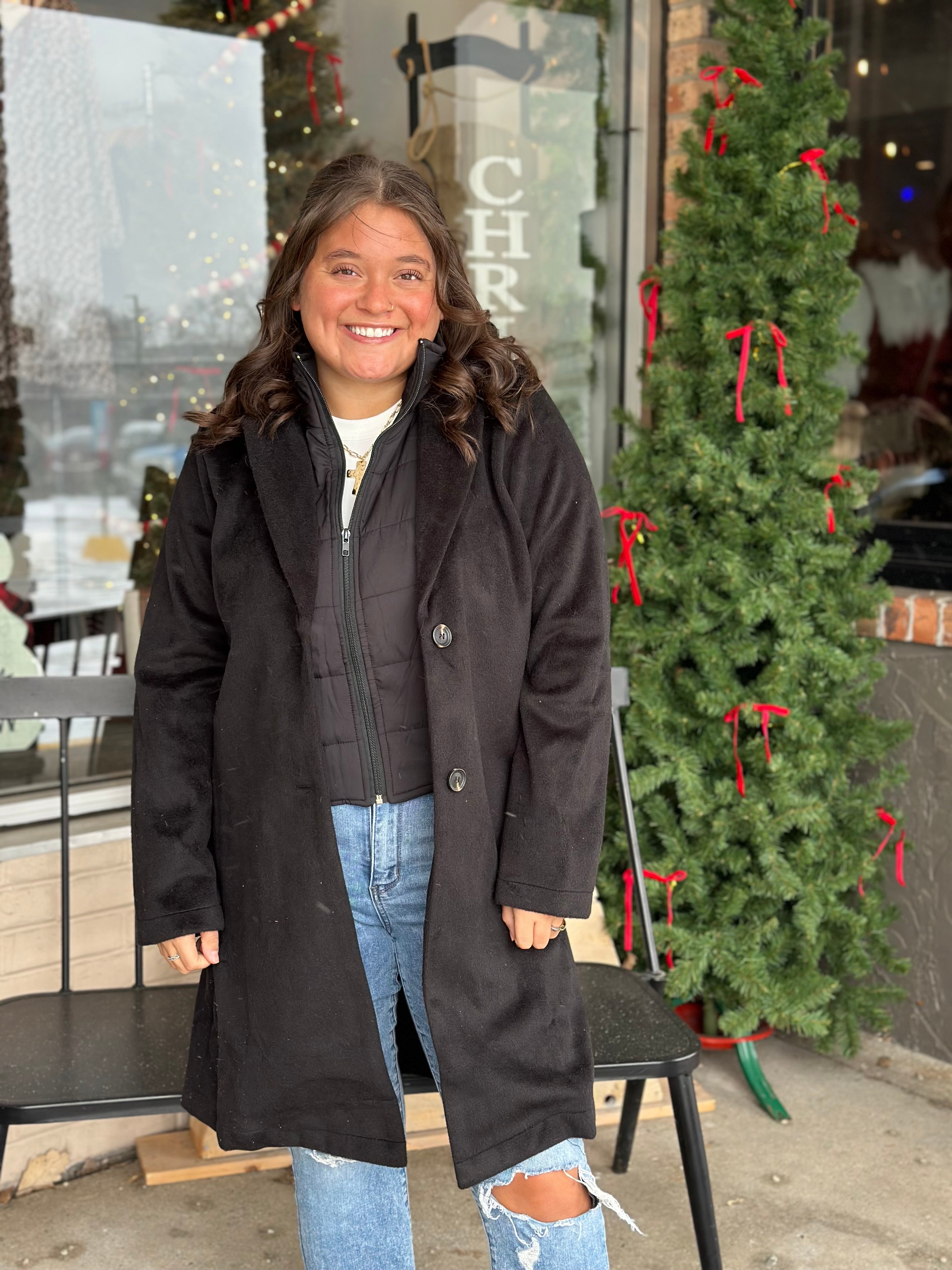 Black Contrast Padded Coat - FINAL SALE