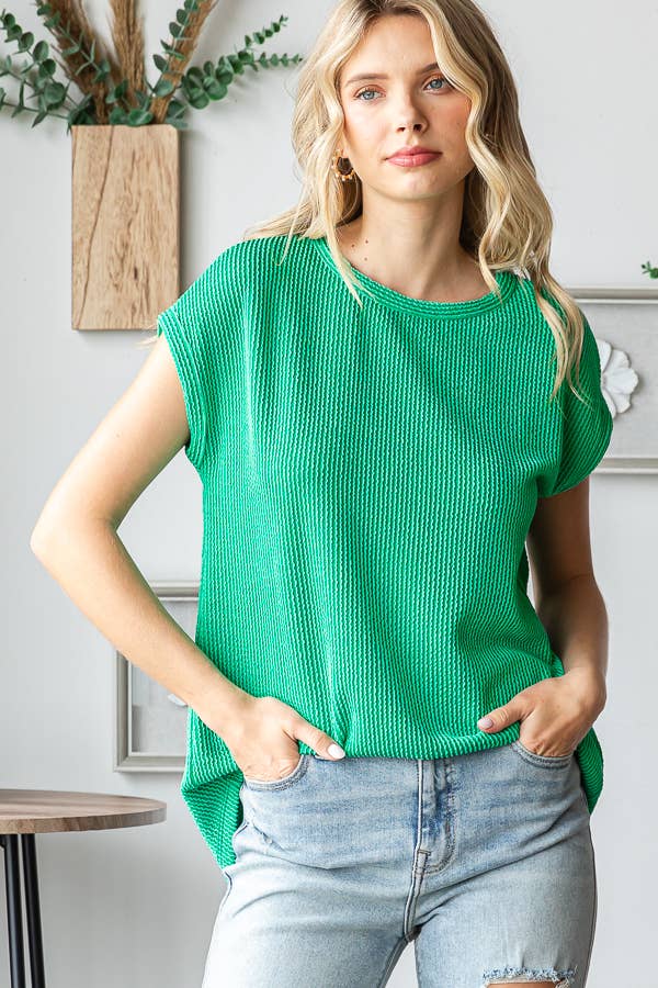 Green Ribbed Knit Top