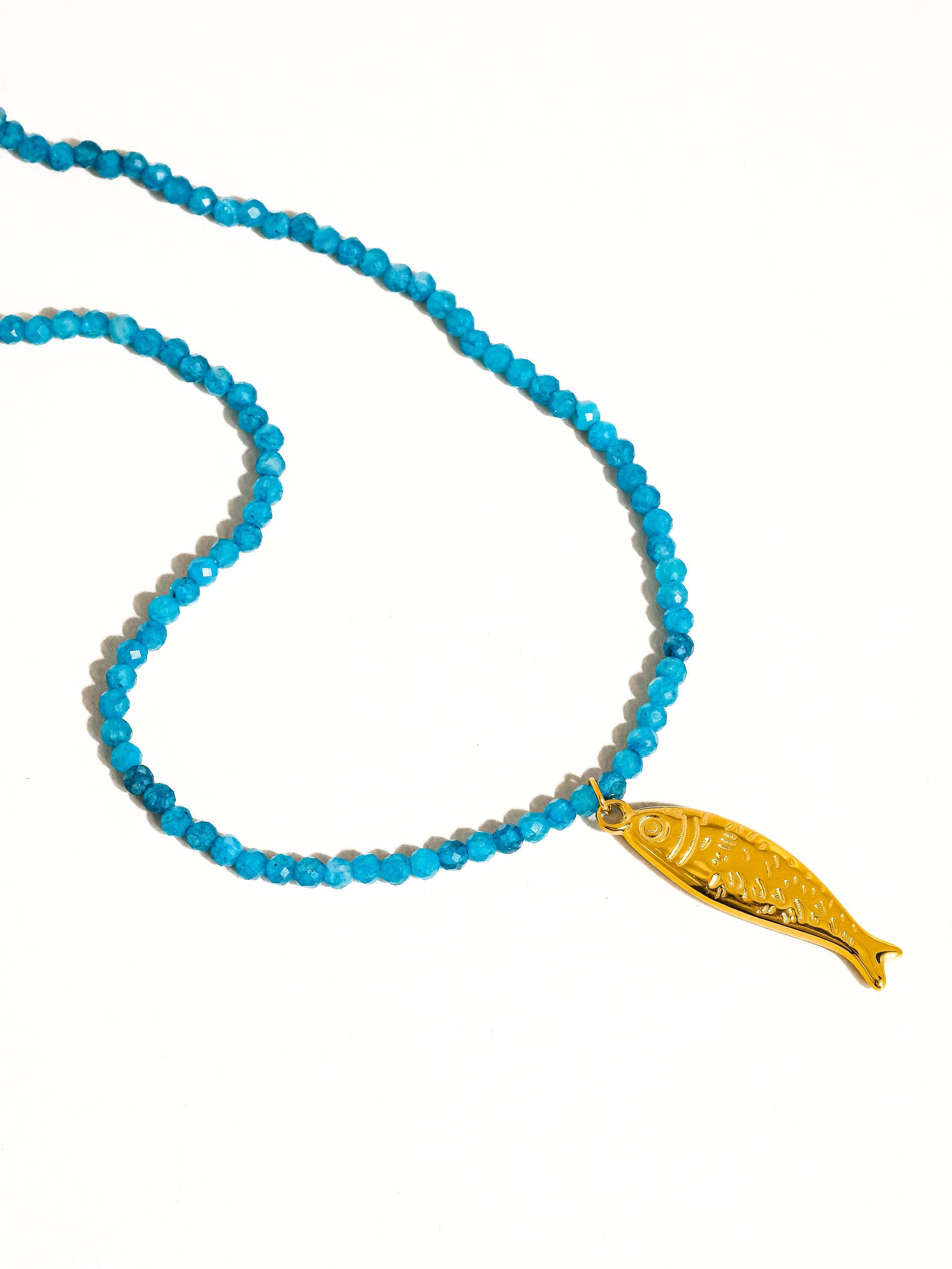Blue 18K Gold Non-Tarnish Fish Beaded Necklace