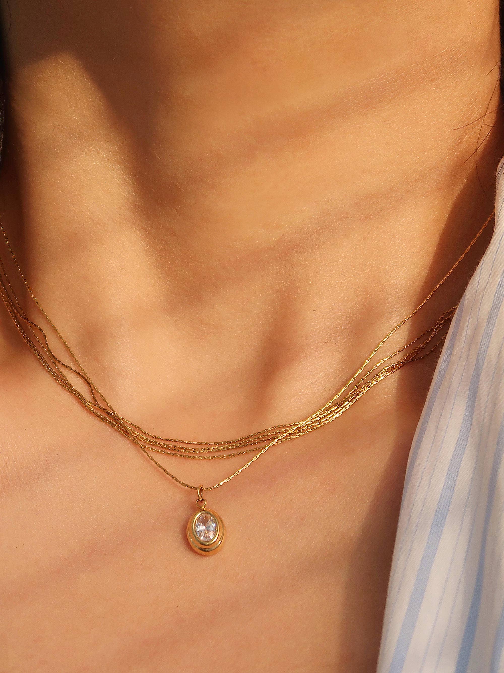 18K Gold Non-Tarnish Gemstone Necklace