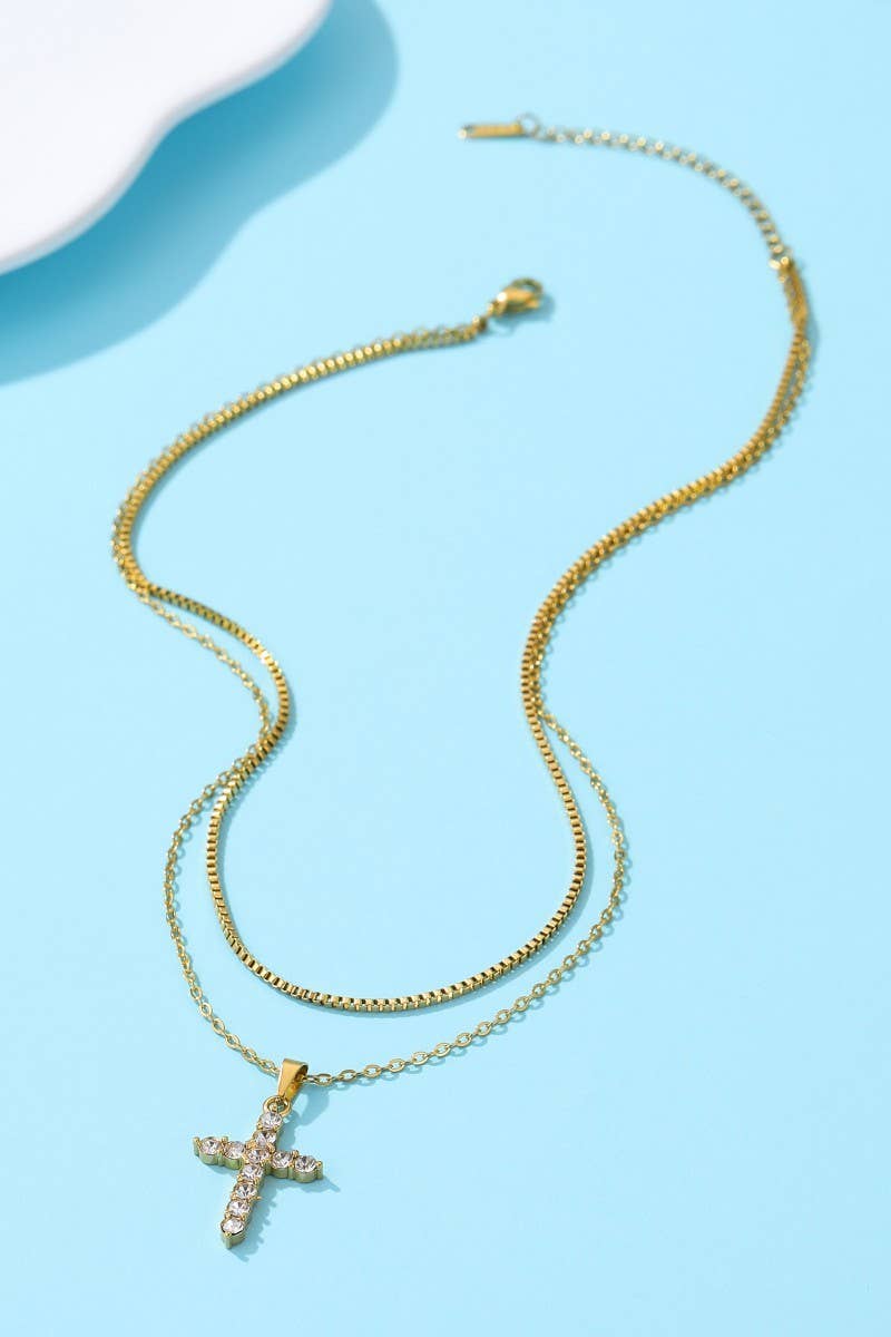 18K Layered Cross Necklace
