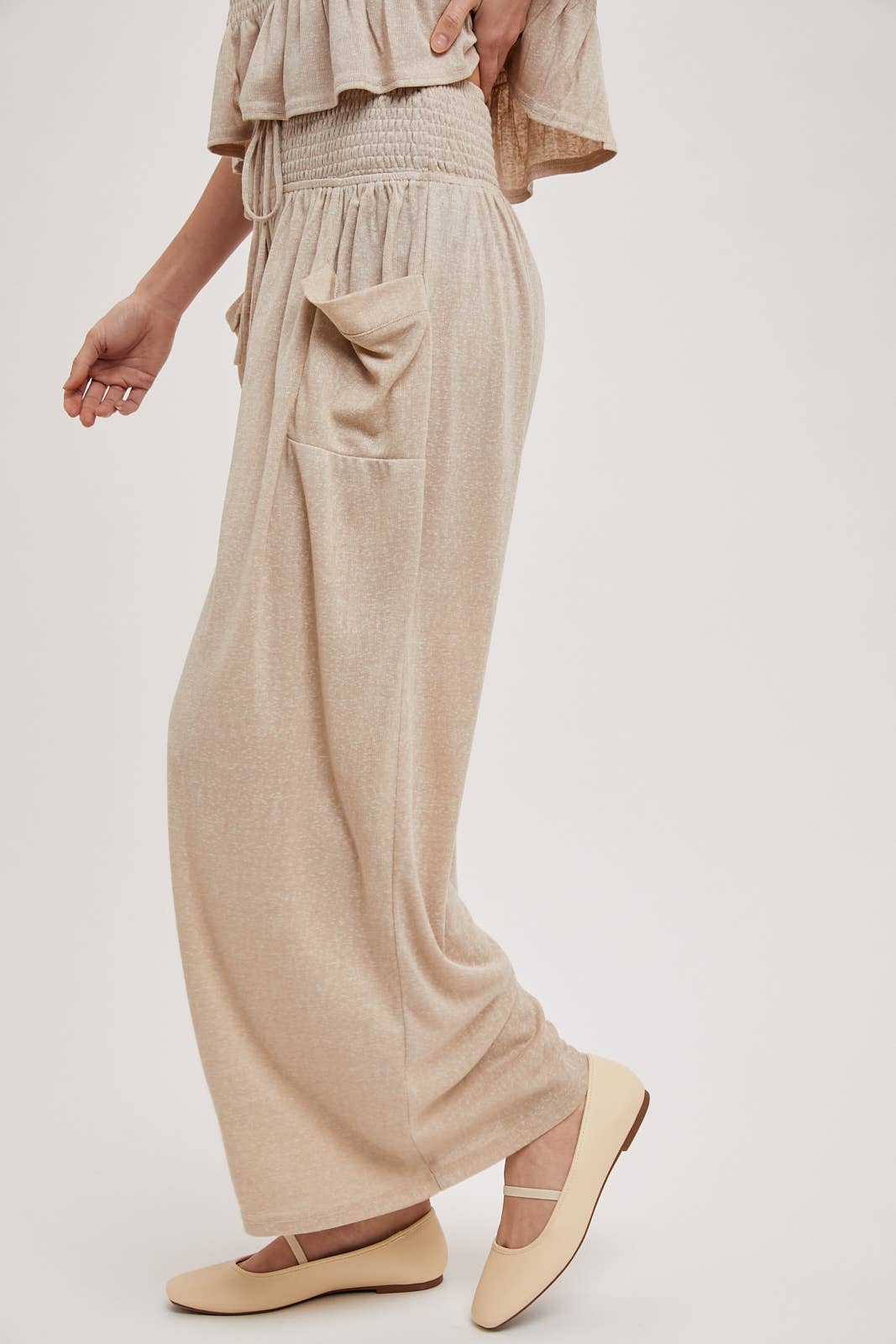 Beige Wide Leg Pants