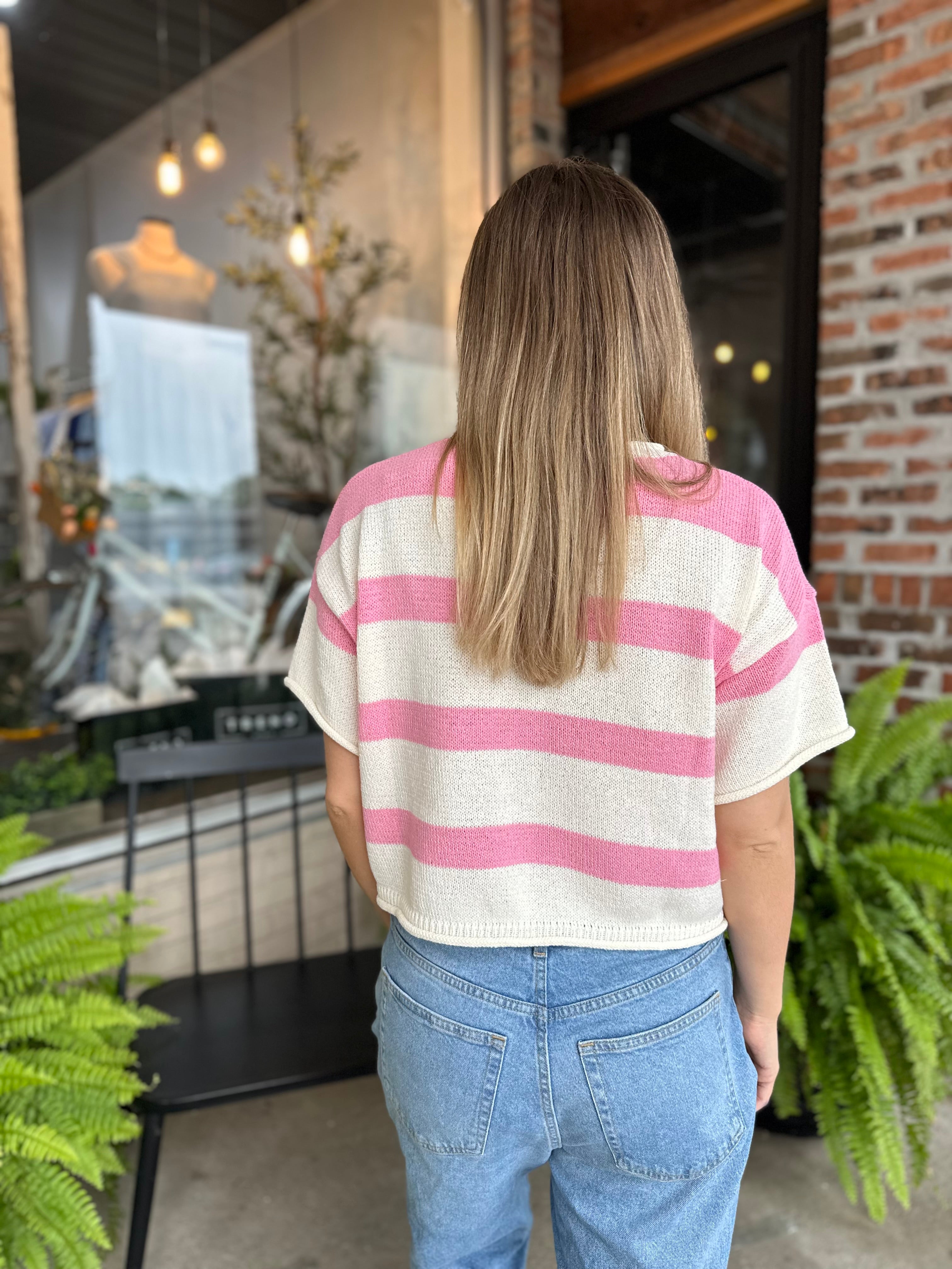Pink Stripe Boxy Sweater