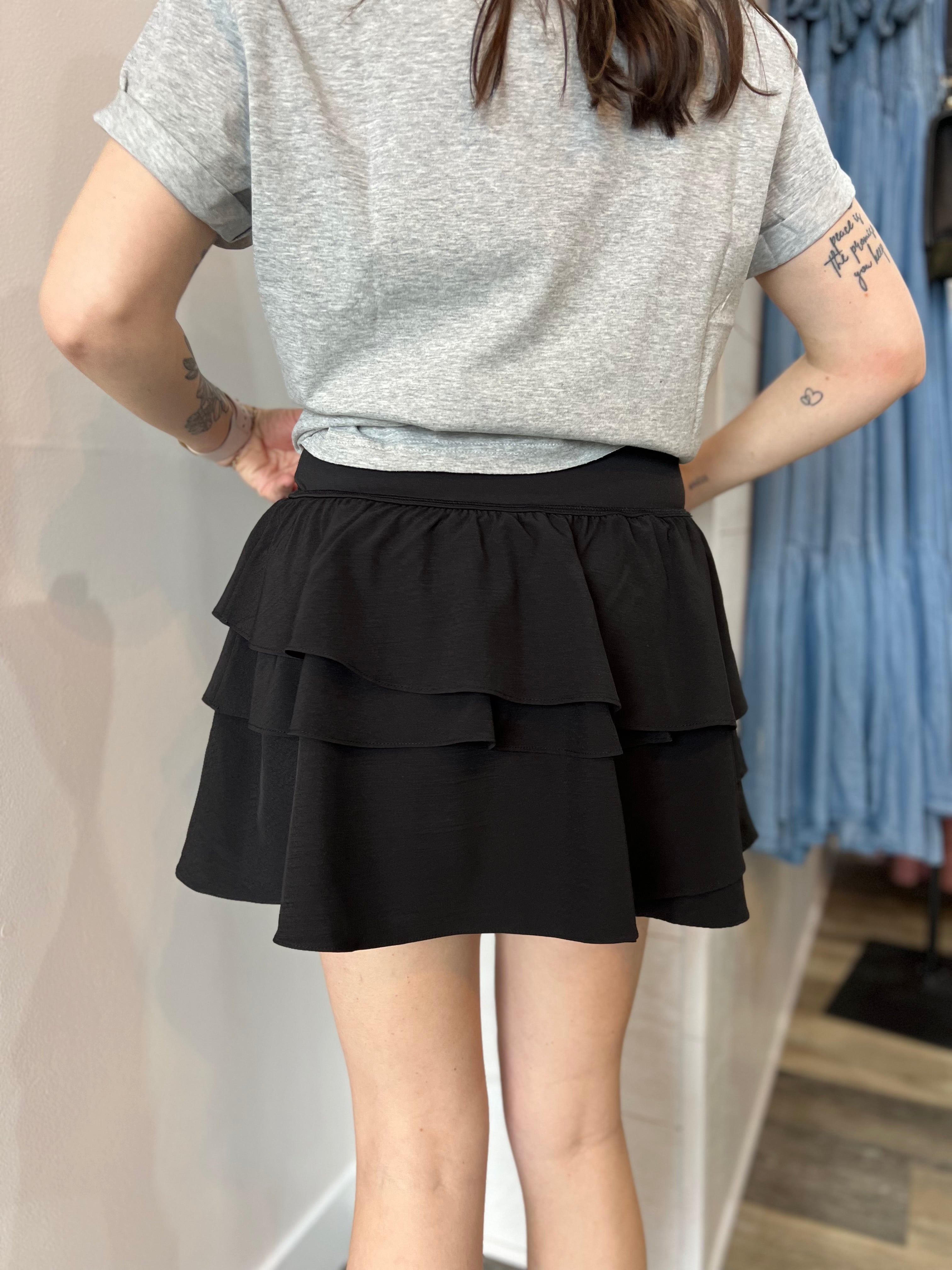 Black Ruffled Active Skirt