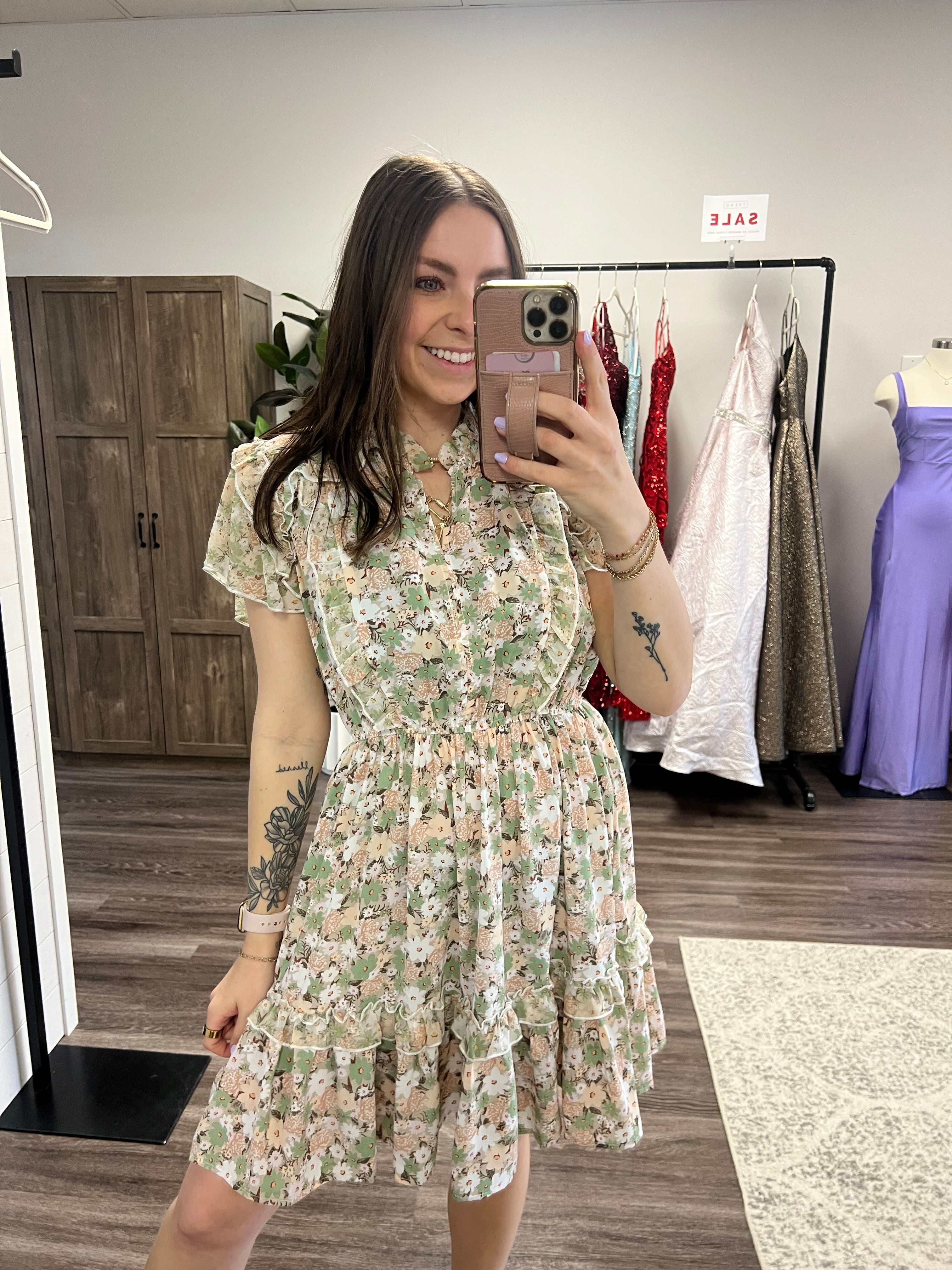 Sage Floral Printed Dress