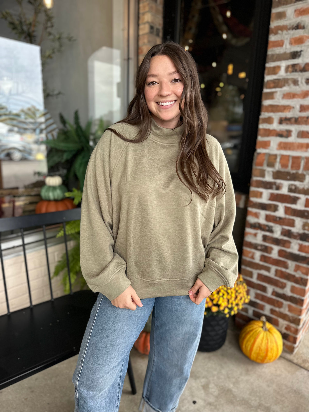 Sage Brushed Mock Neck Pullover - FINAL SALE