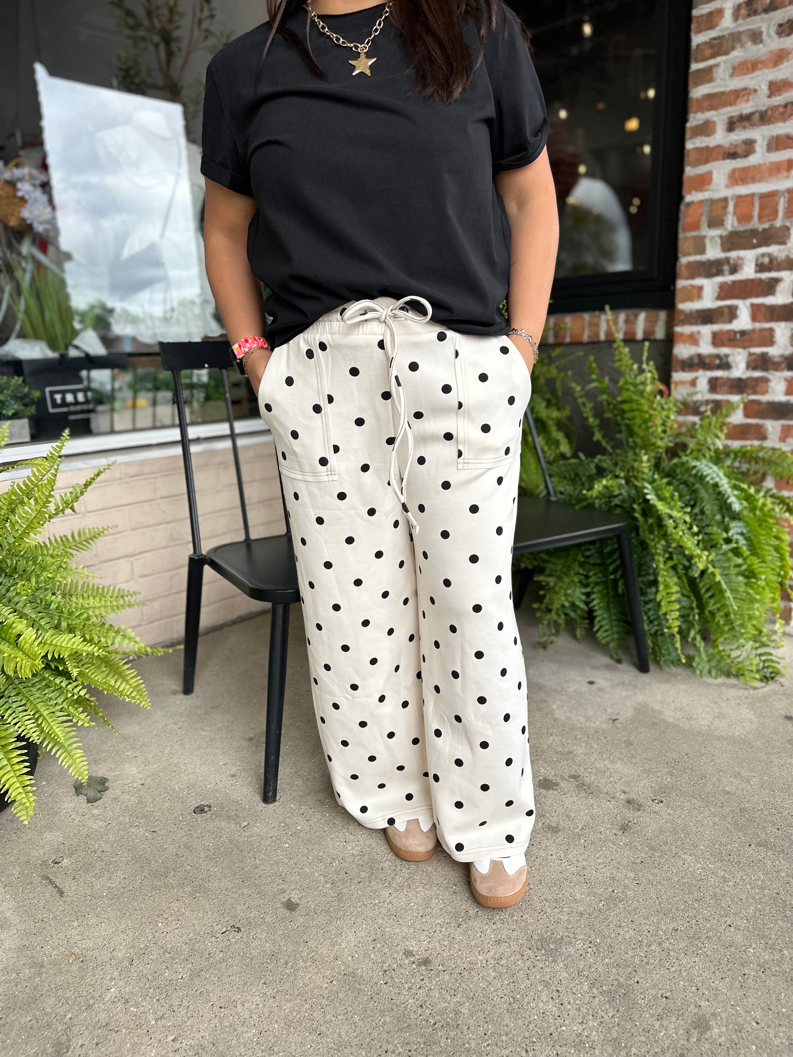 Black Polka Dot Wide Leg Pants