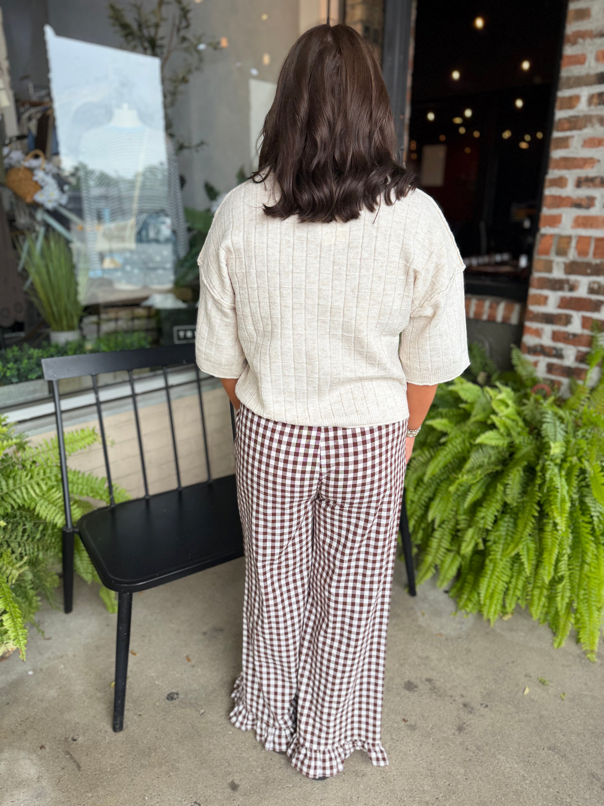 Brown Gingham Lace Pants