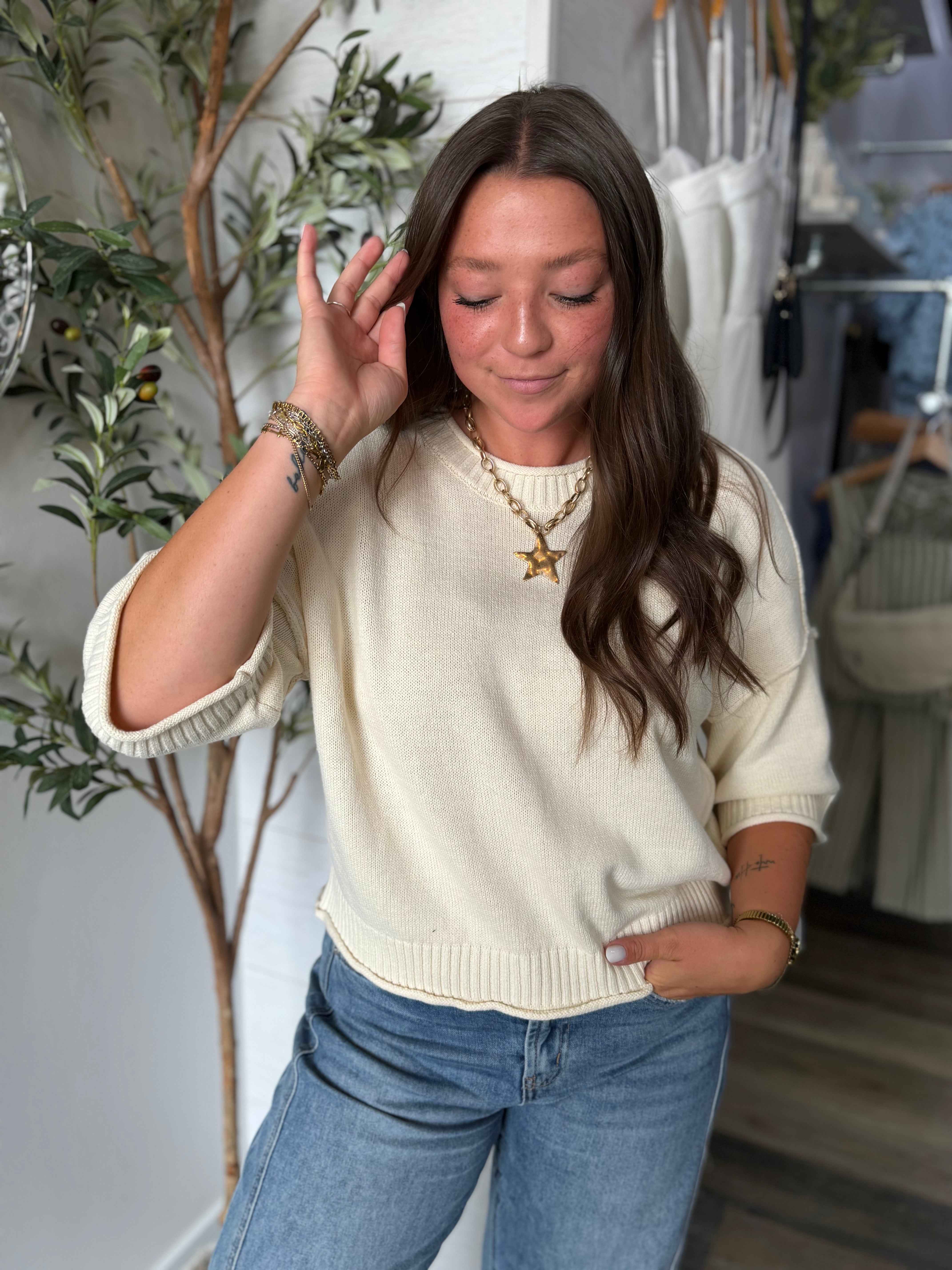 Ivory Exposed Seam Pullover