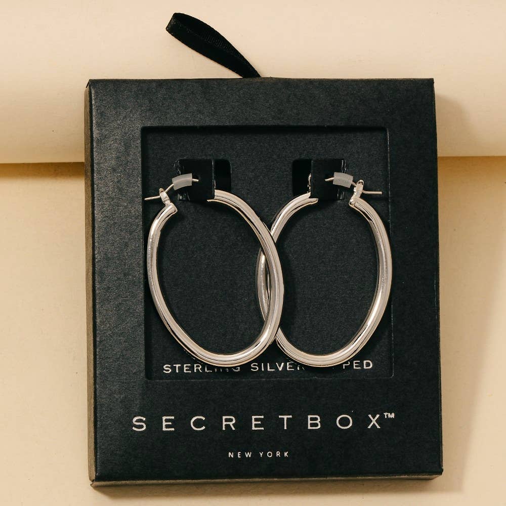 Silver Latch Oval Hoop Earrings