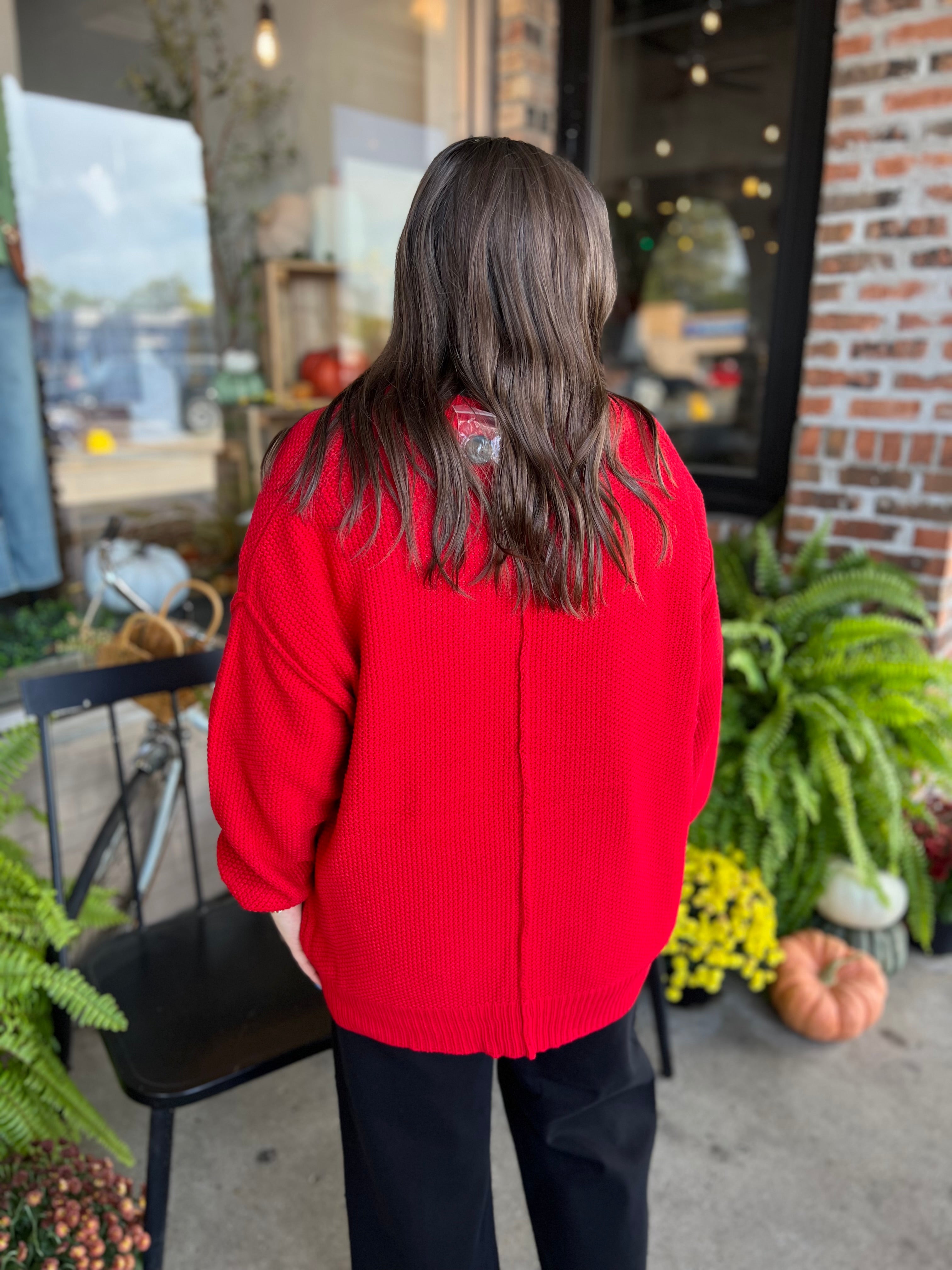 Red Button-front Oversized Cardigan
