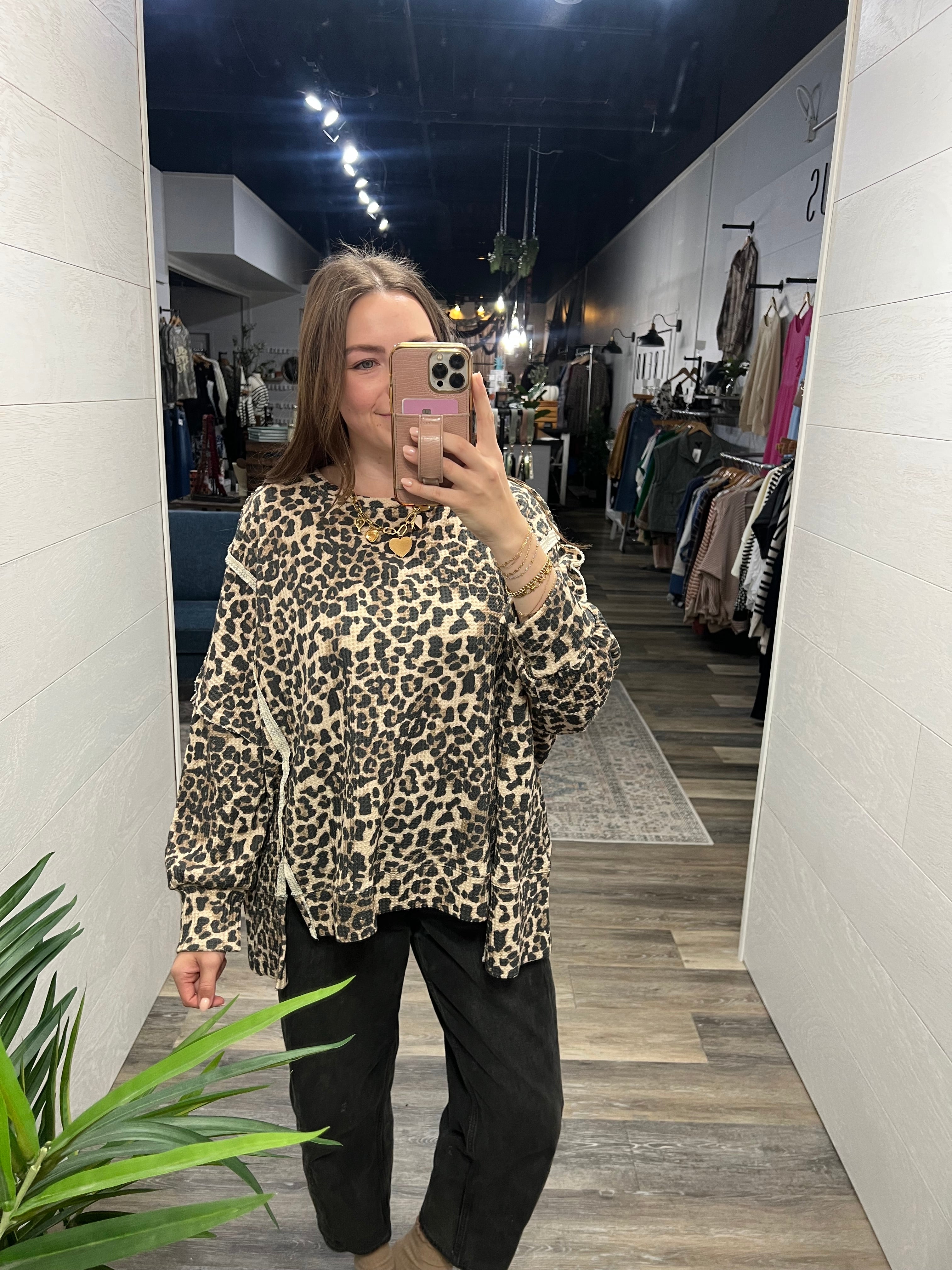 Leopard Waffle Sweatshirt - FINAL SALE