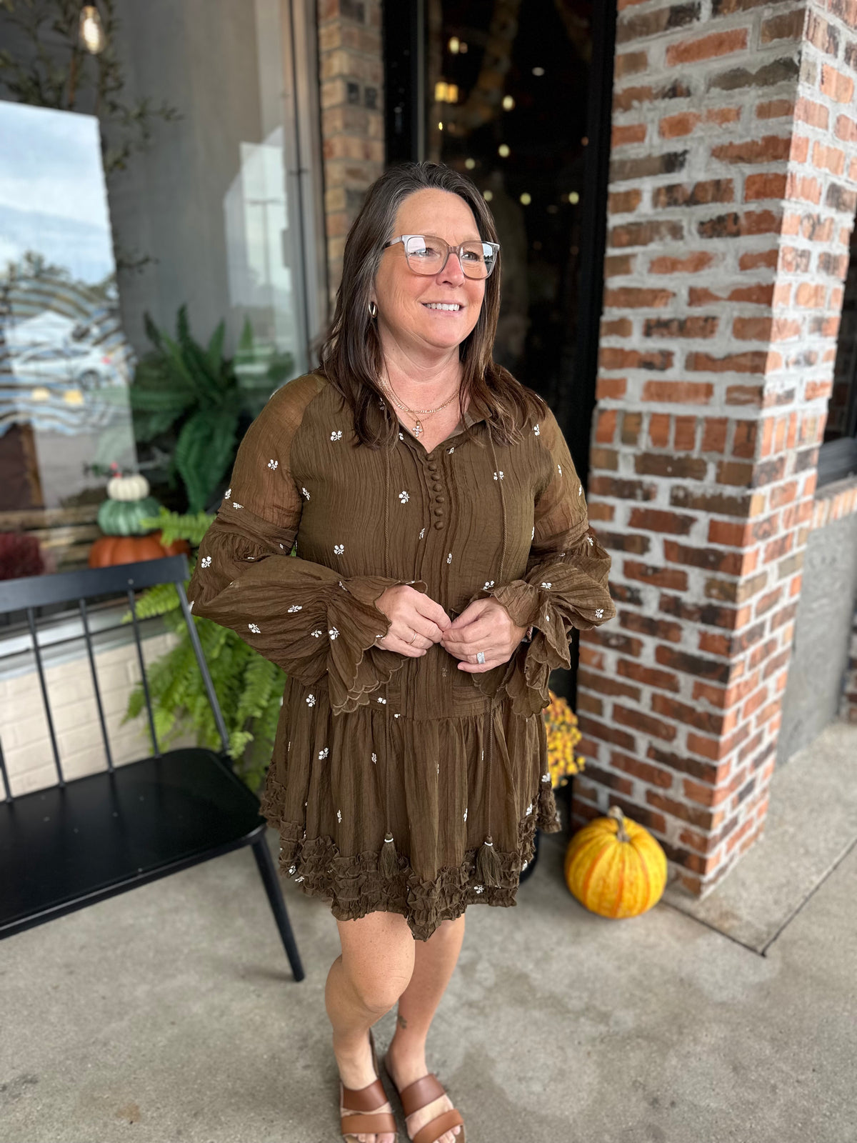 Floral Embroidered Long Sleeve Tassel Dress
