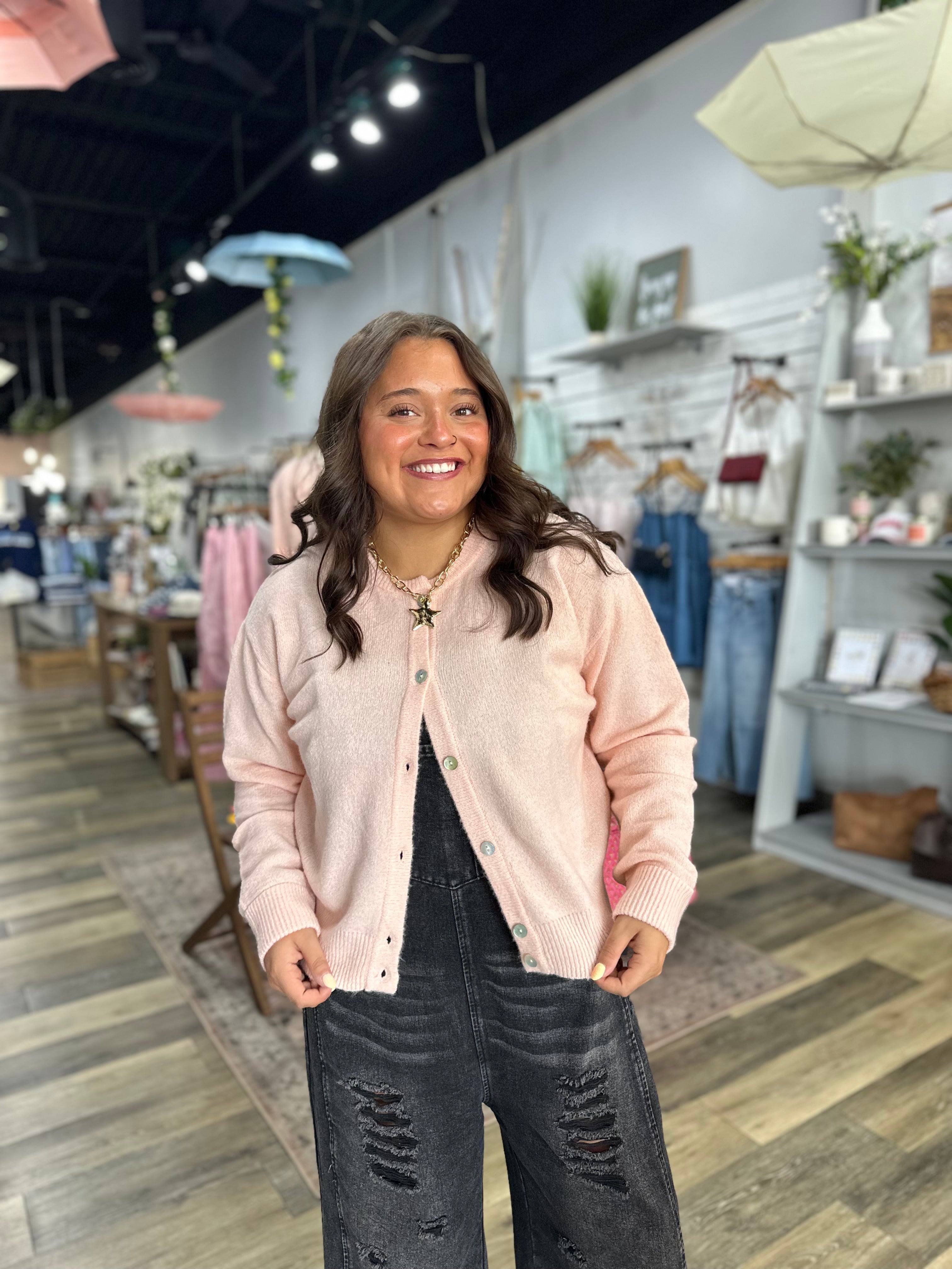 Pink Crew Neck Cardigan - FINAL SALE