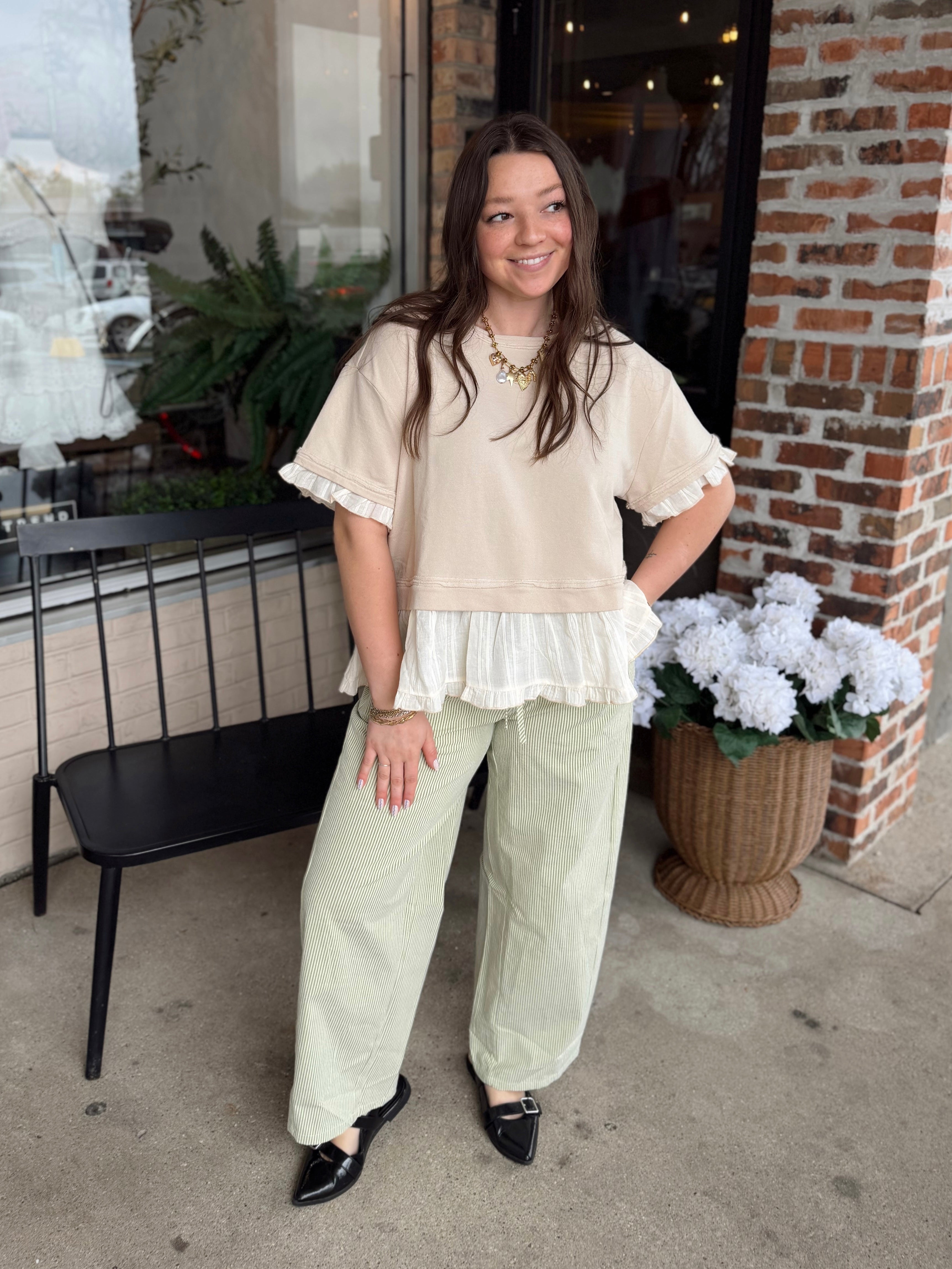 Green Striped Drawstring Pants - FINAL SALE