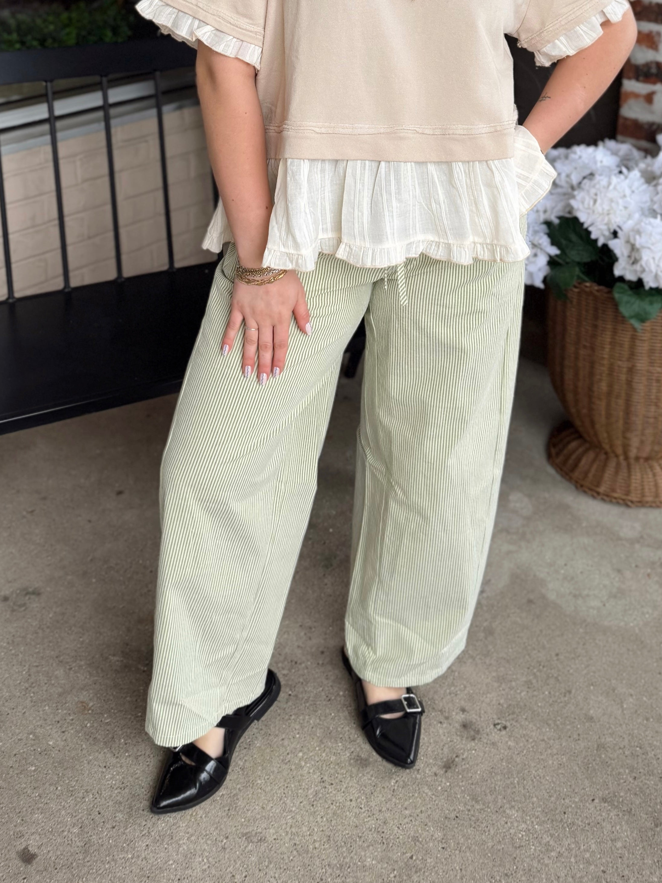 Green Striped Drawstring Pants - FINAL SALE