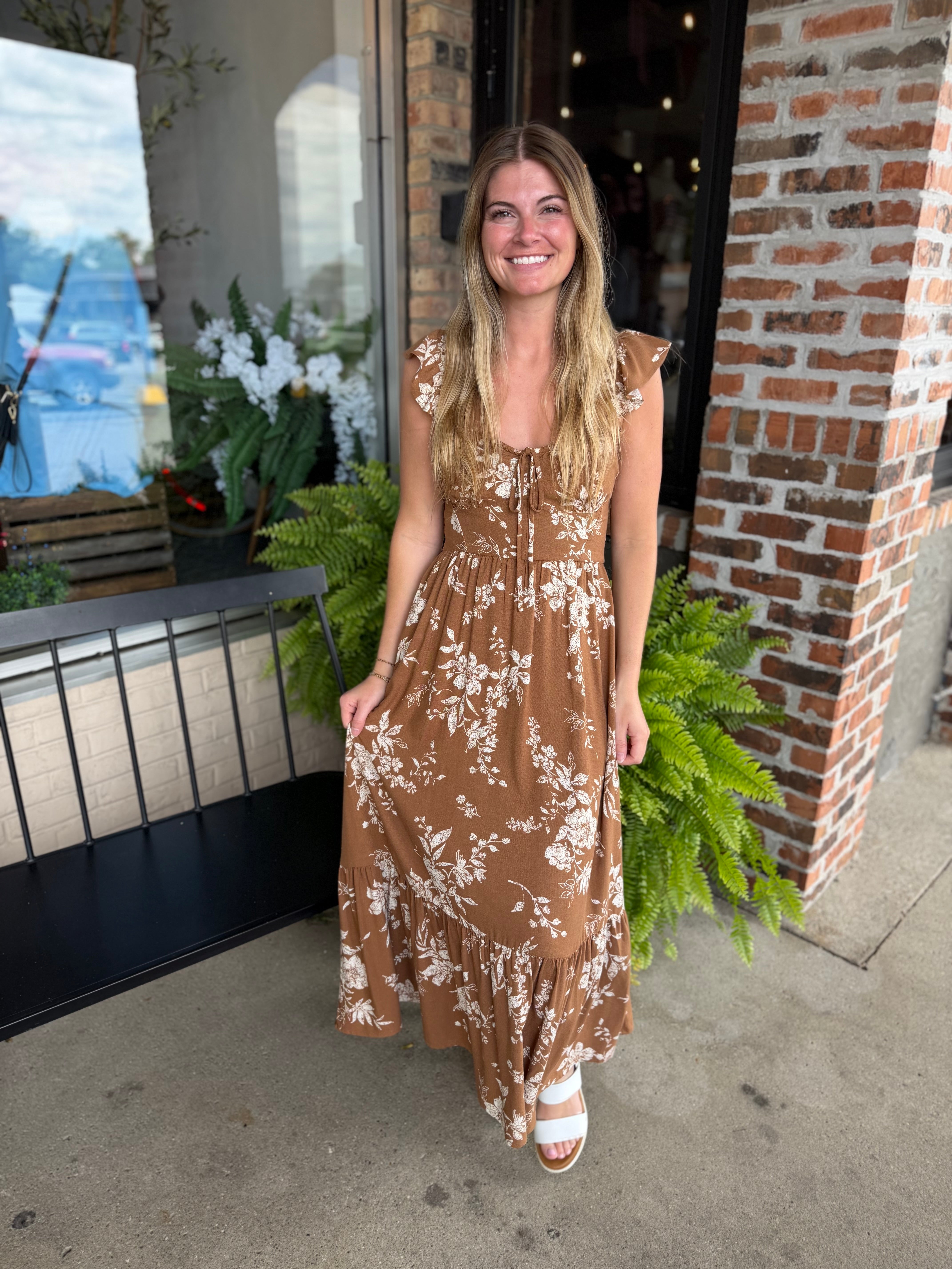 Brown Floral Midi Dress