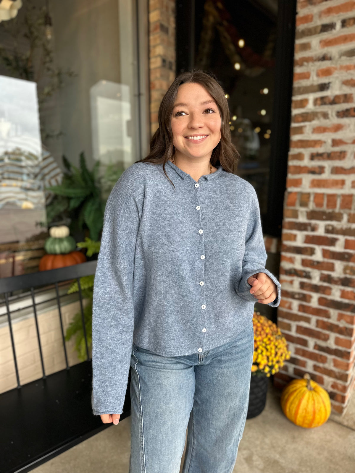 Dusty Blue Button Down Knit Cardi