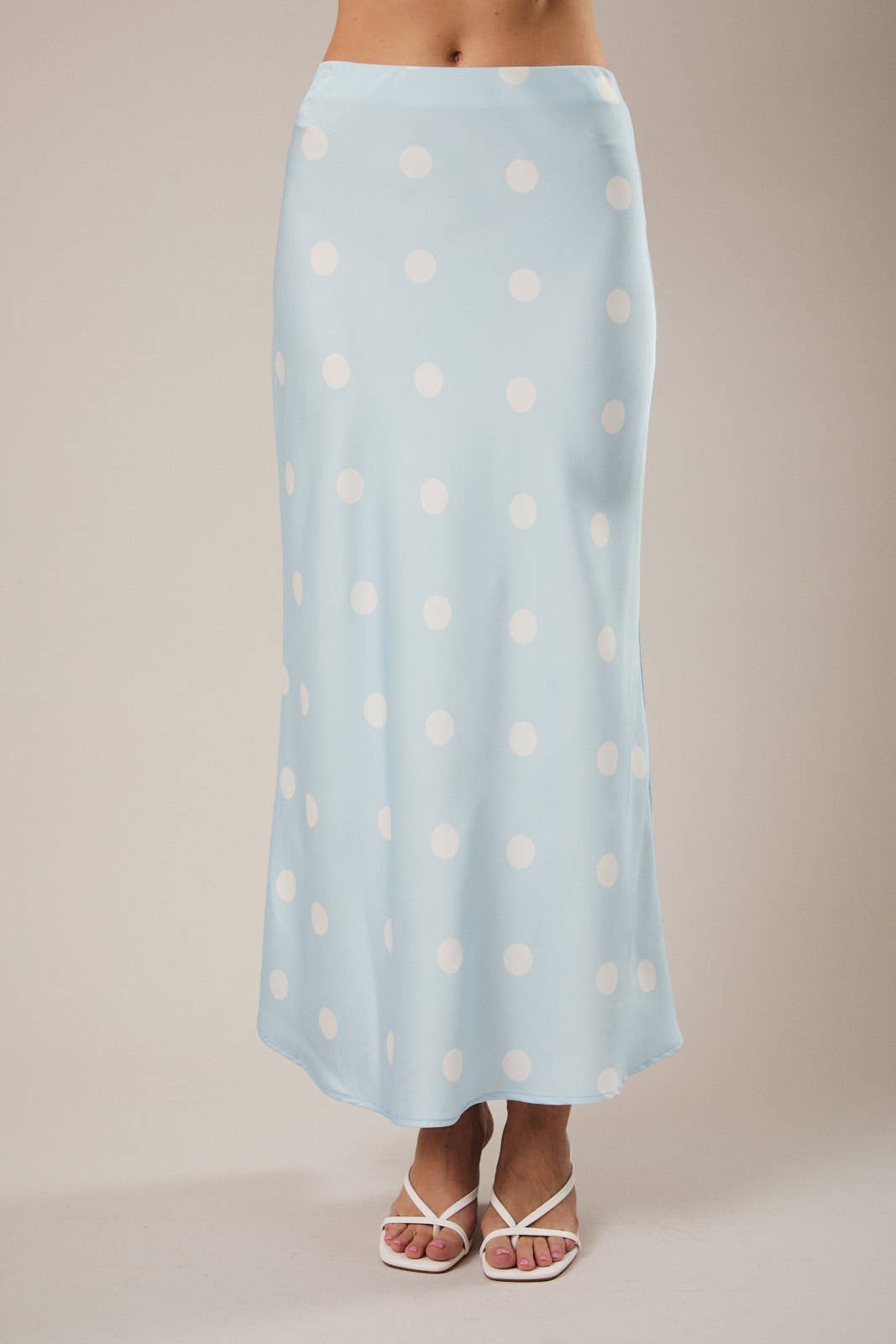 Blue Satin Midi Polka Dot Skirt