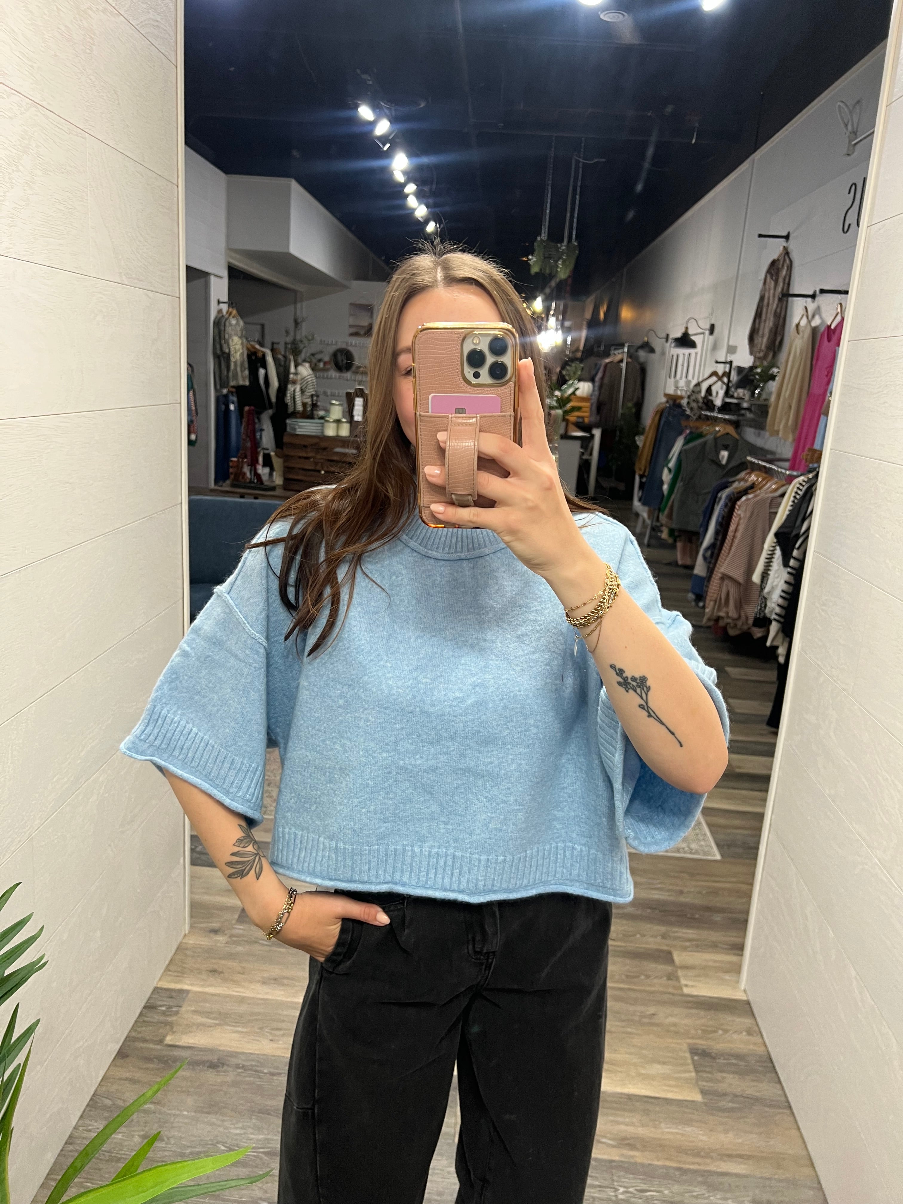 Blue Marled Mock Neck Sweater