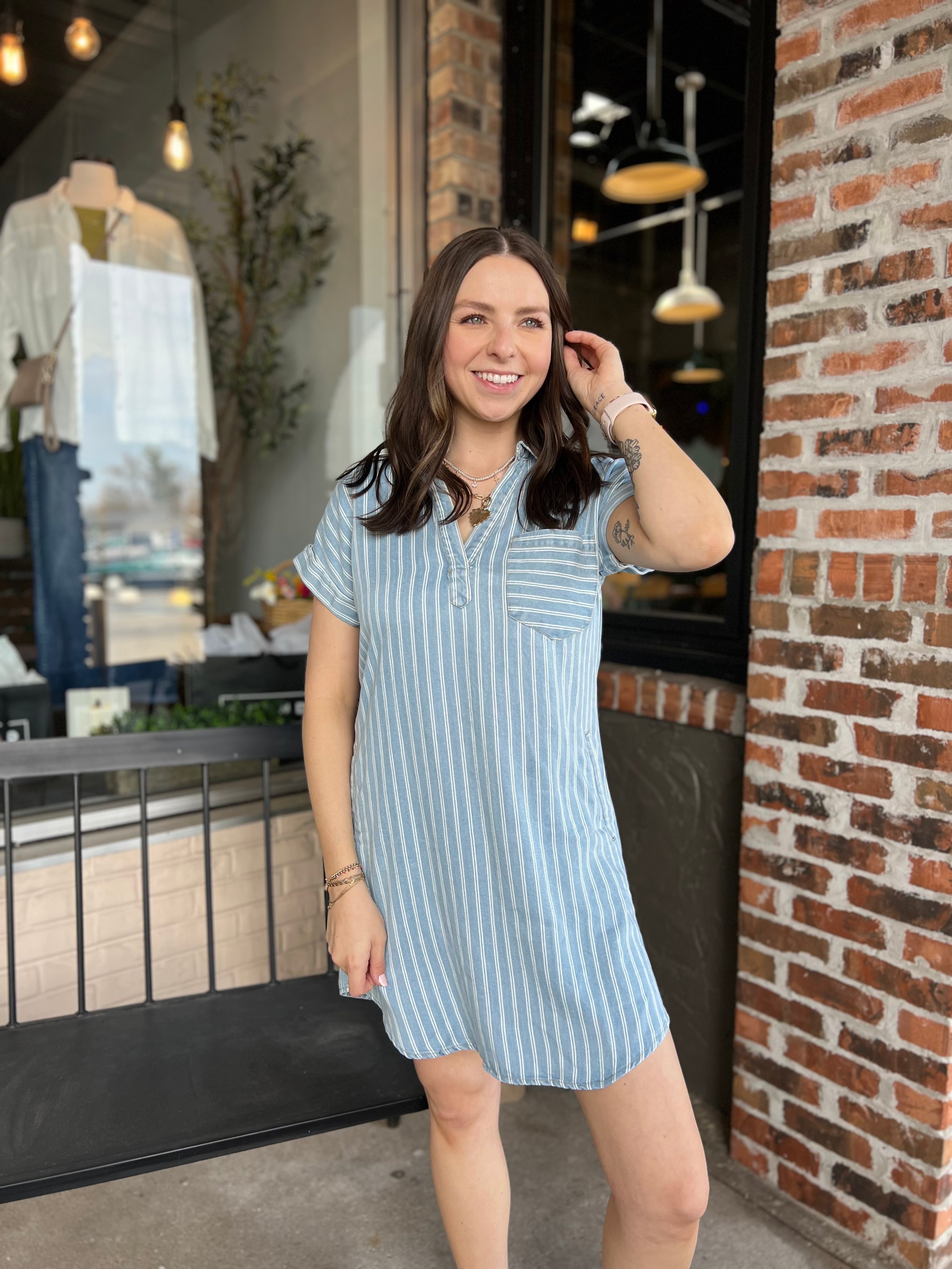 Chambray Stripe Collared Dress - FINAL SALE
