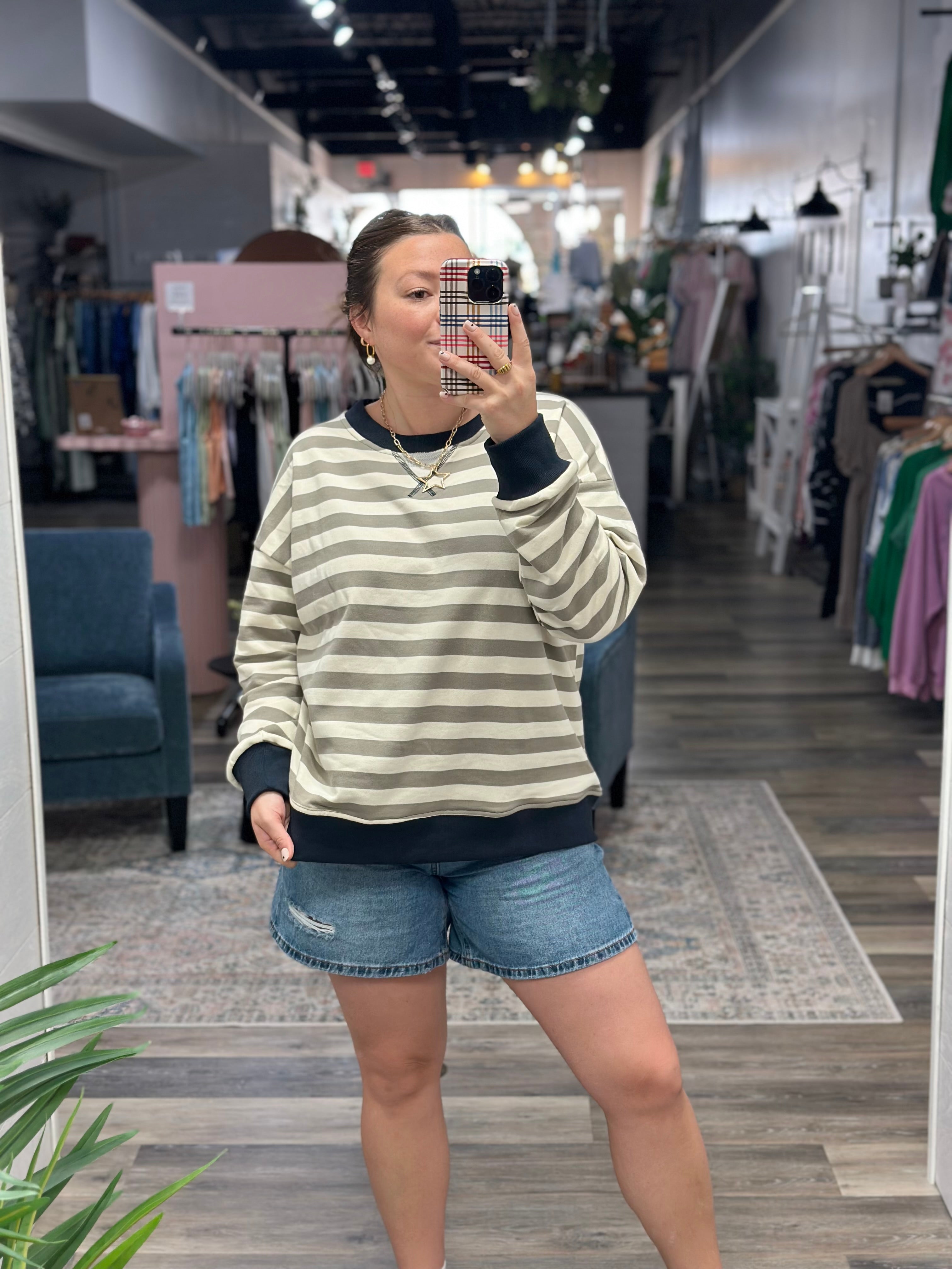 Olive and Navy Stripe Pullover
