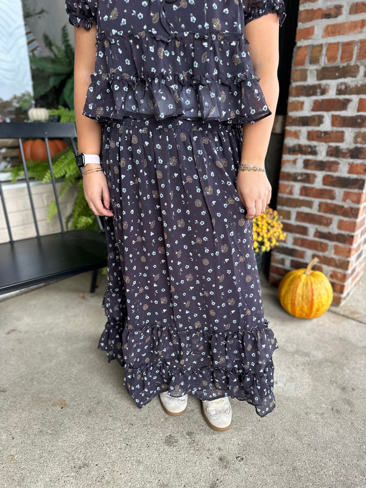 Navy Floral Midi Skirt
