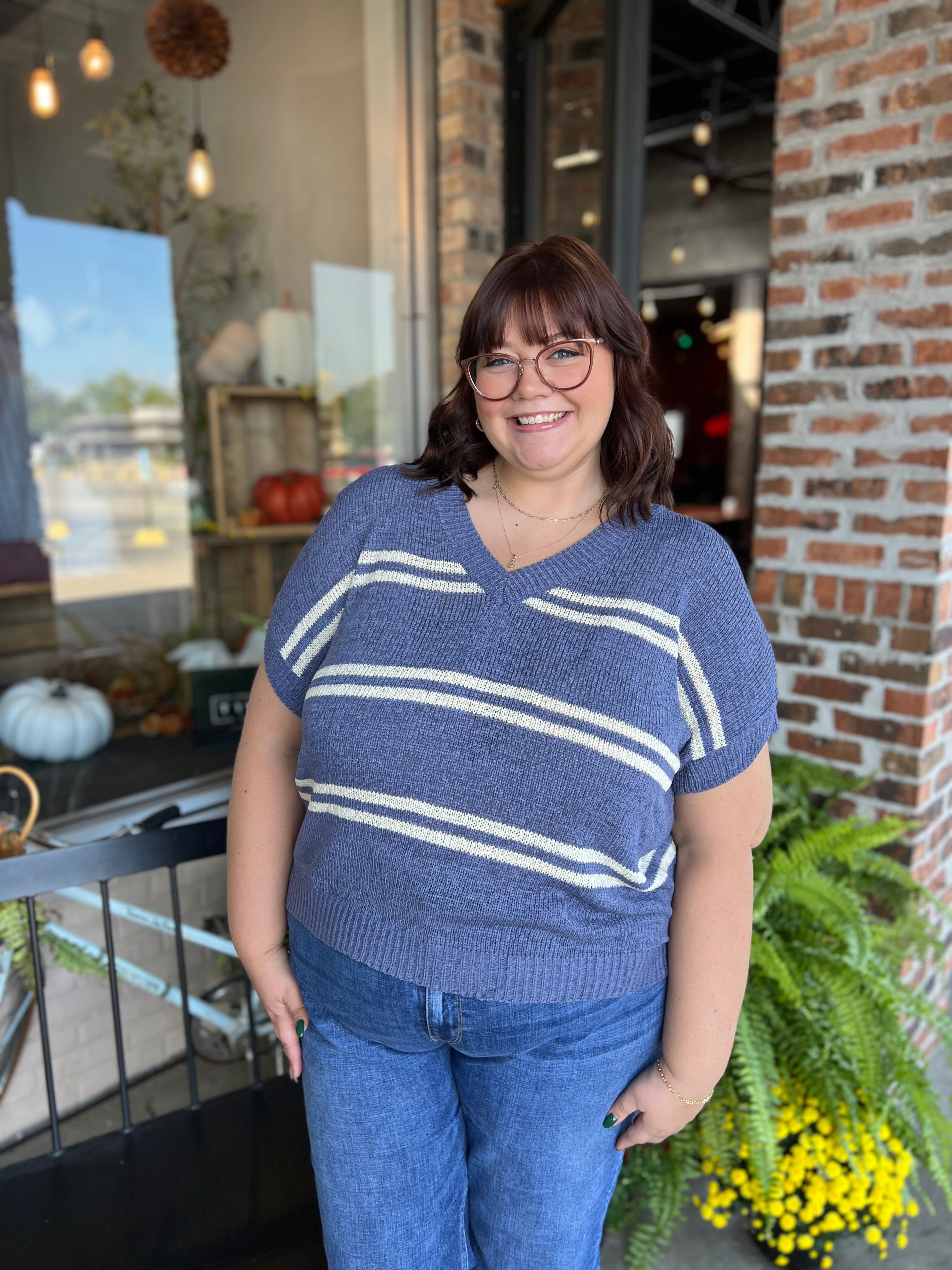 Plus Slate Stripe Sweater