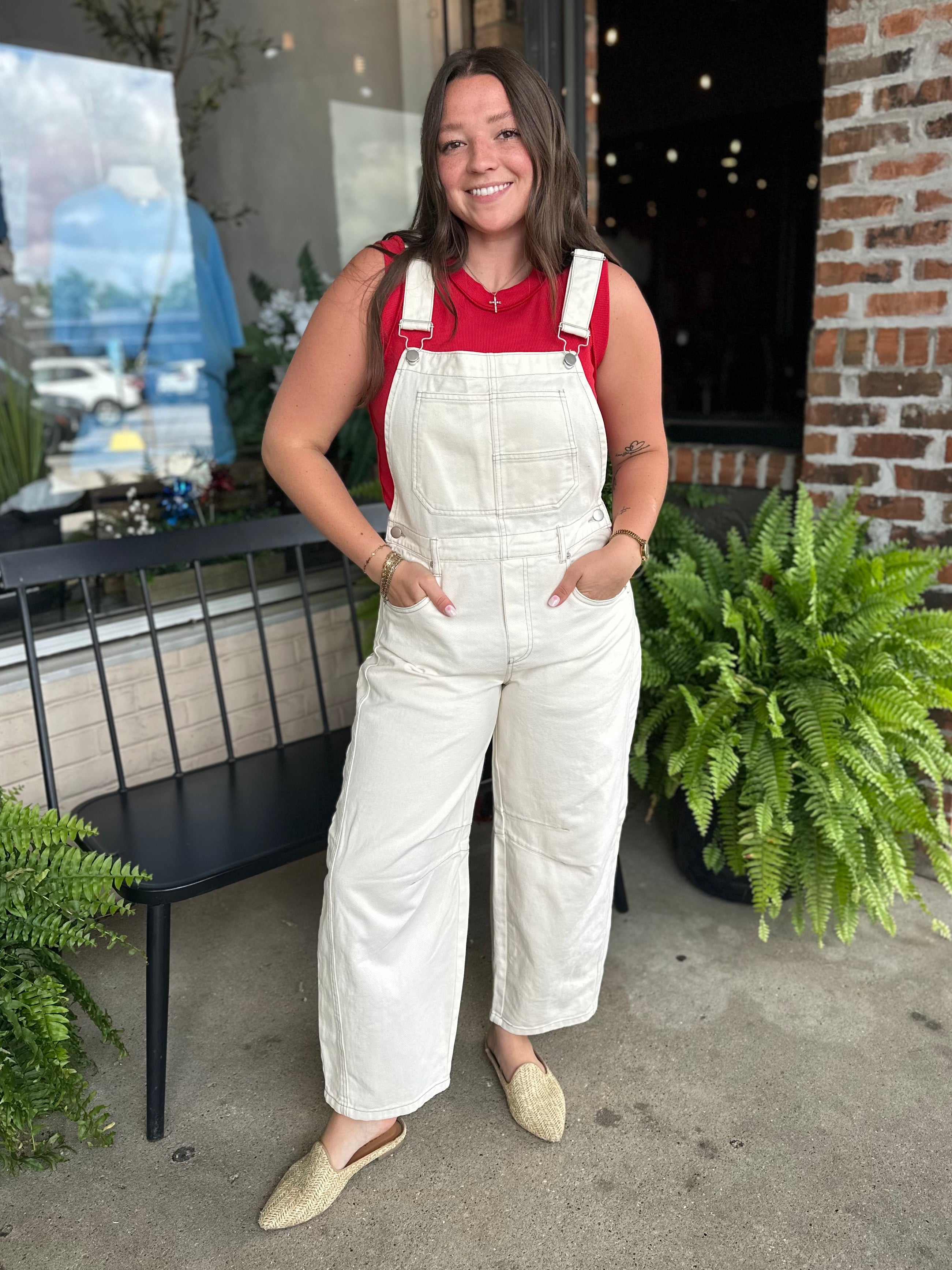 Cream Wide Leg Overalls