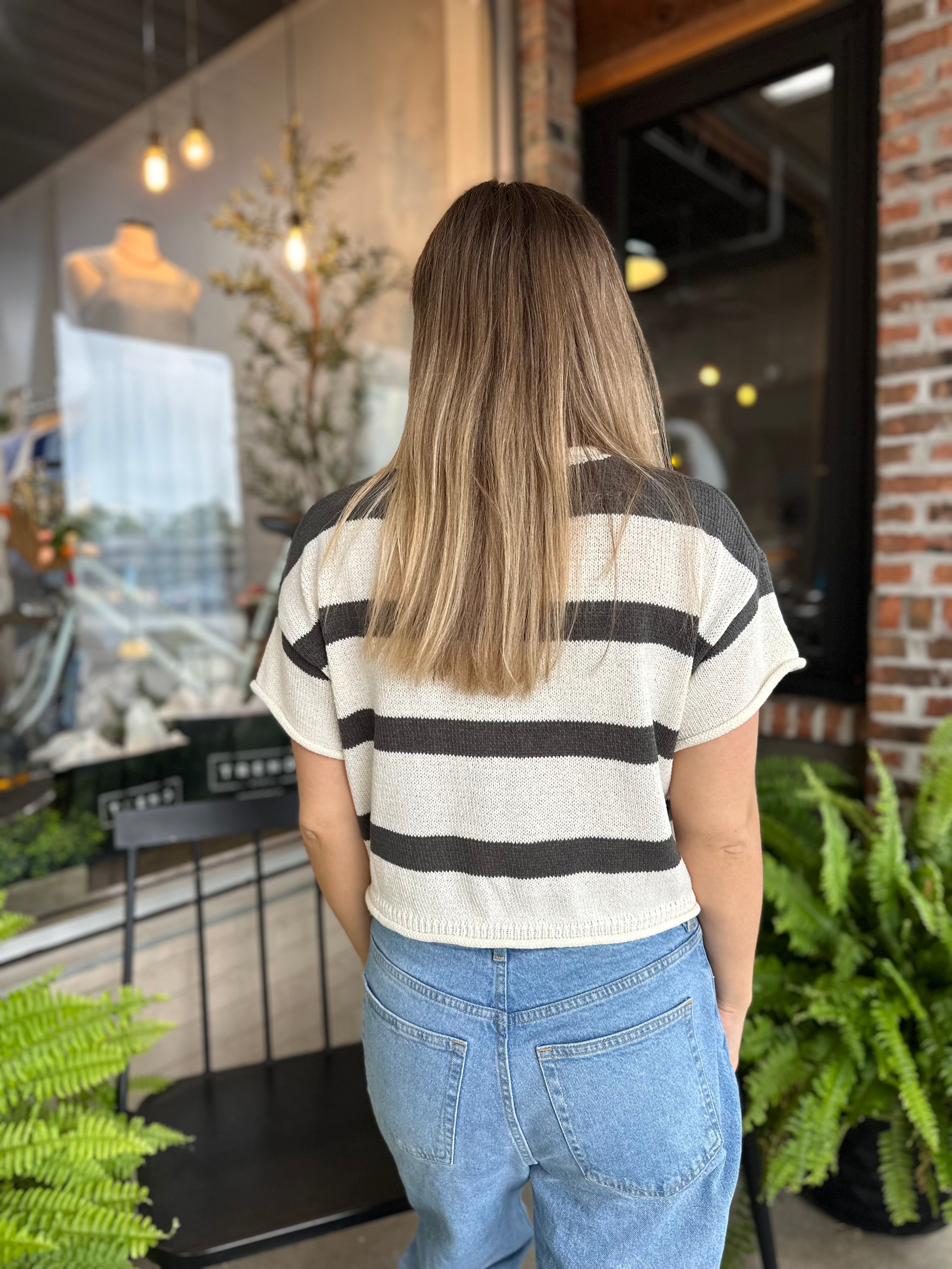 Grey Stripe Boxy Sweater