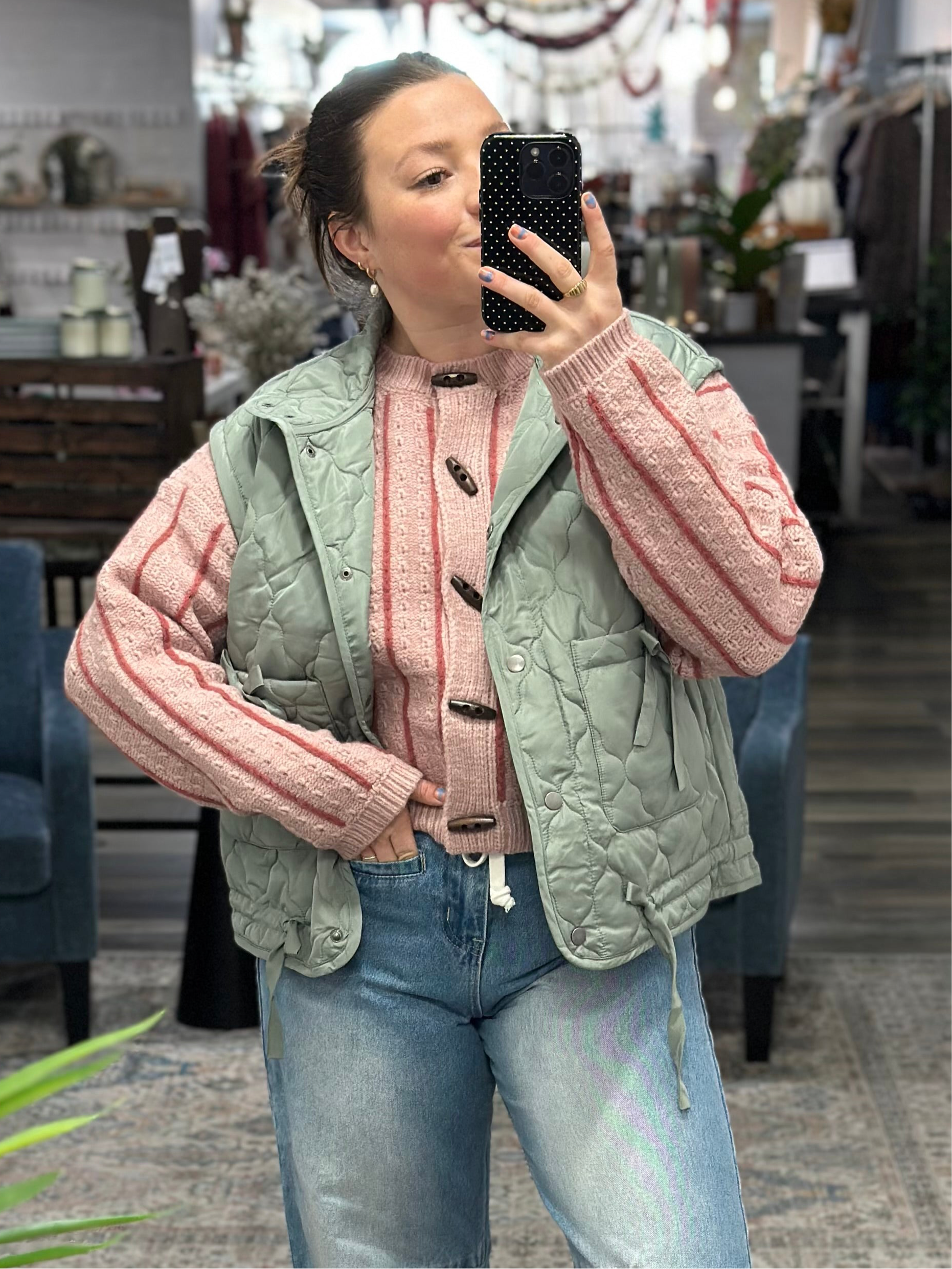 Sage Tie Detail Quilted Vest - FINAL SALE