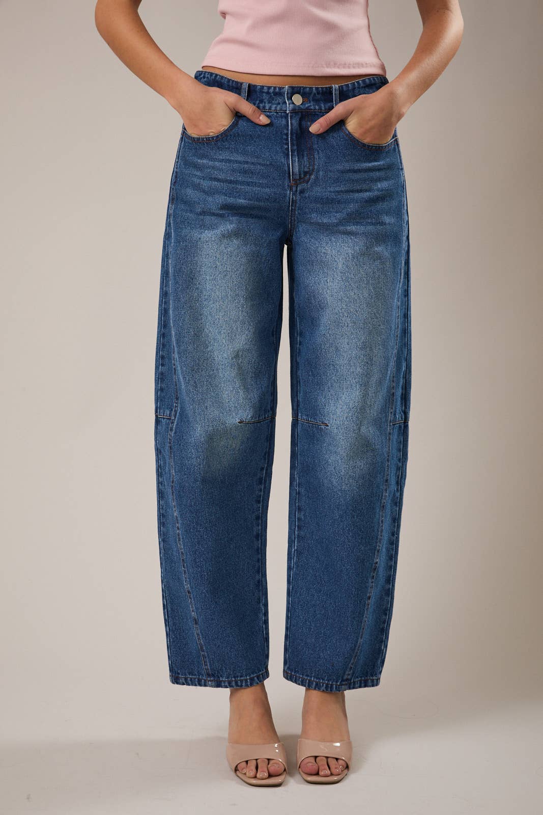 Dark Wash Mid Rise Barrel Jeans