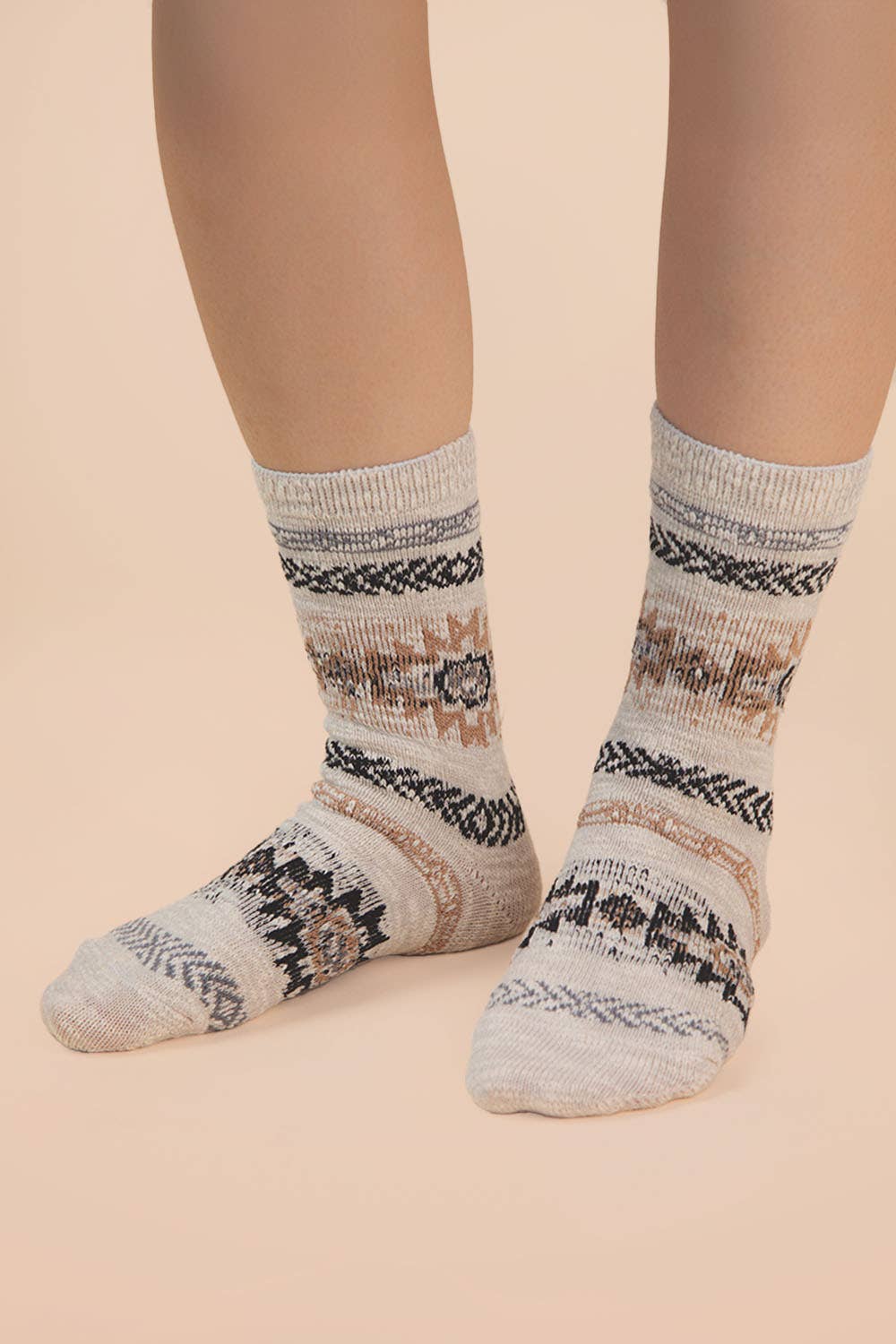 grey Aztec Graphic Cozy Crew Socks