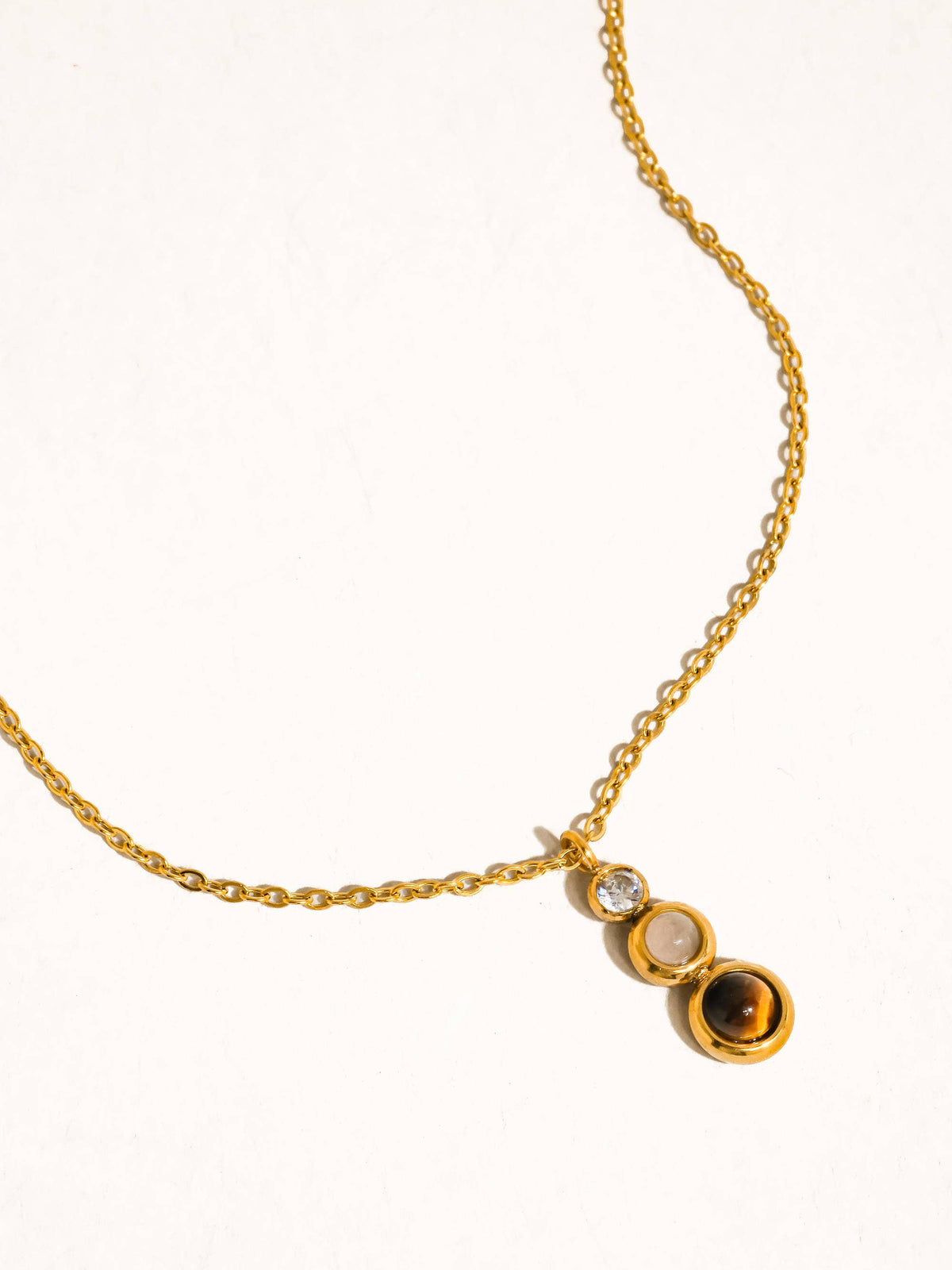 Gold Non-Tarnish Tiger Eye Drop Necklace