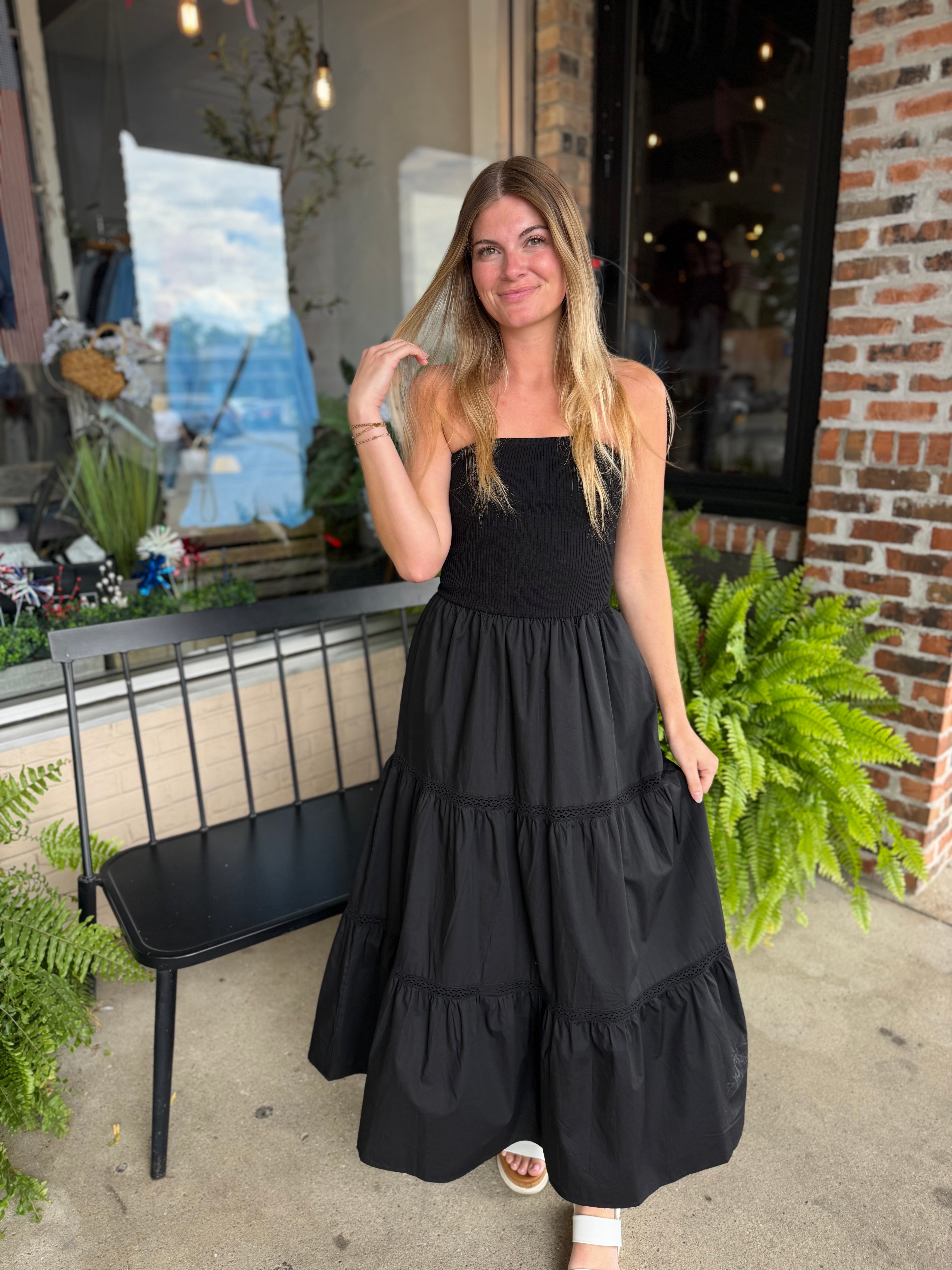 Black Strapless Midi Dress