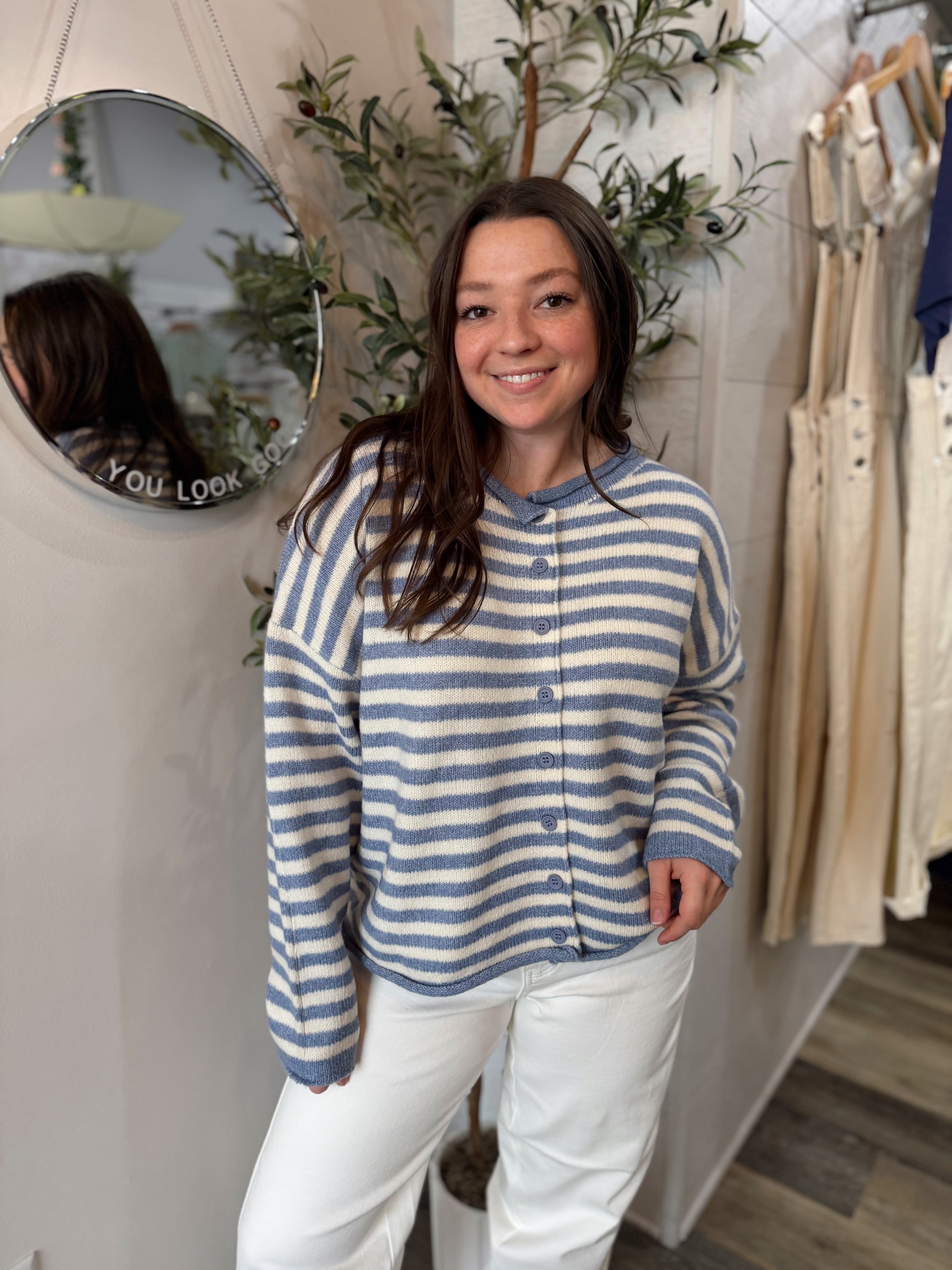 Blue Striped Sweater Cardigan